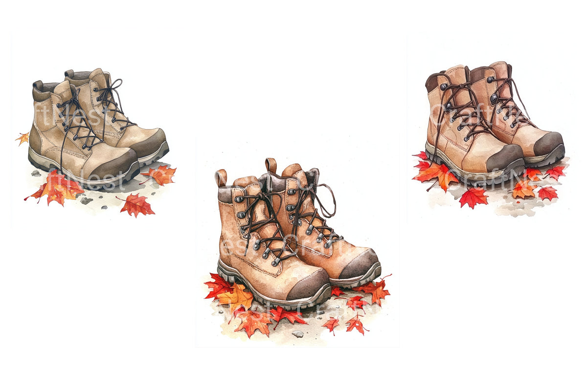Autumn Hiking Boots Clipart Bundle