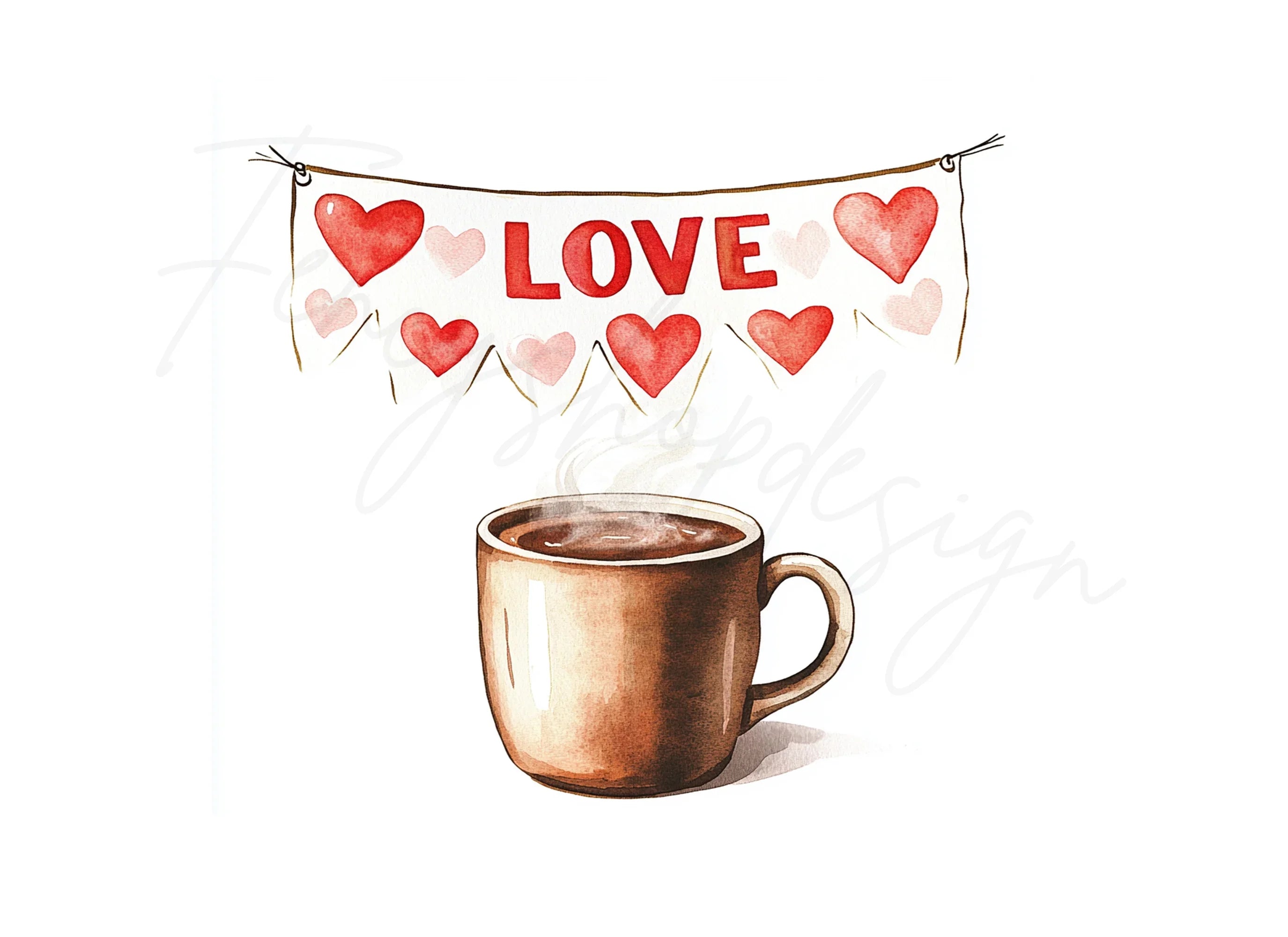 Love Heart Banners and Hot Cocoa Clipart Bundle