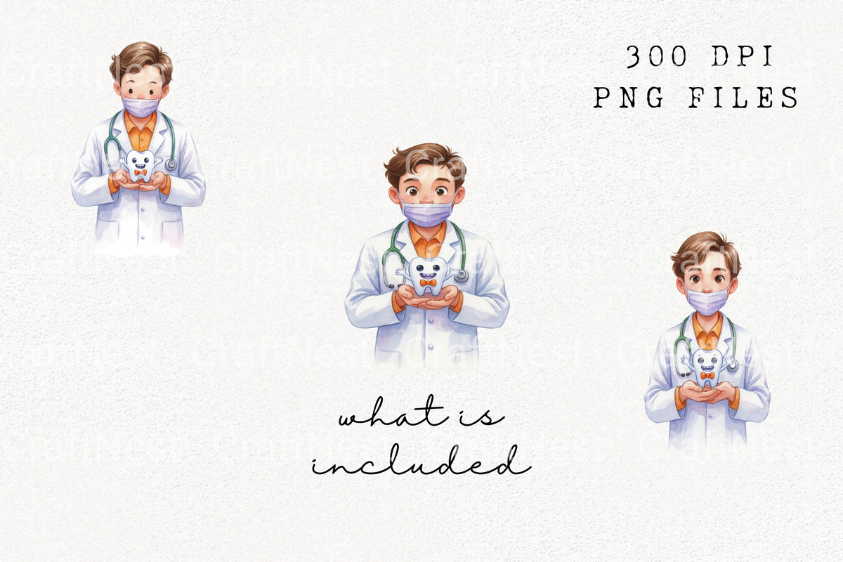 Dentist Holding Happy Tooth Mascot Clipart Bundle