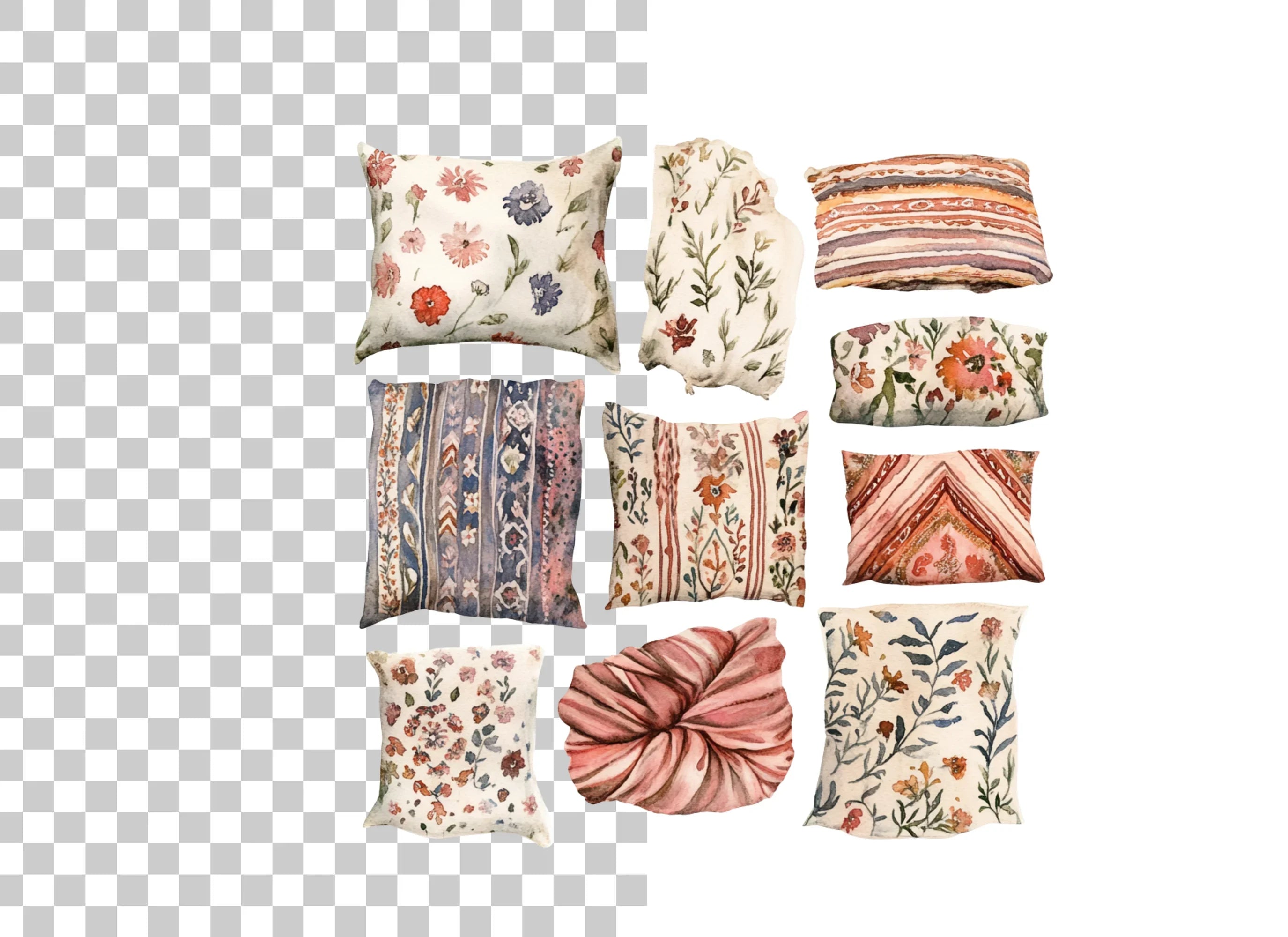 Boho Floral Pillow Clipart Bundle