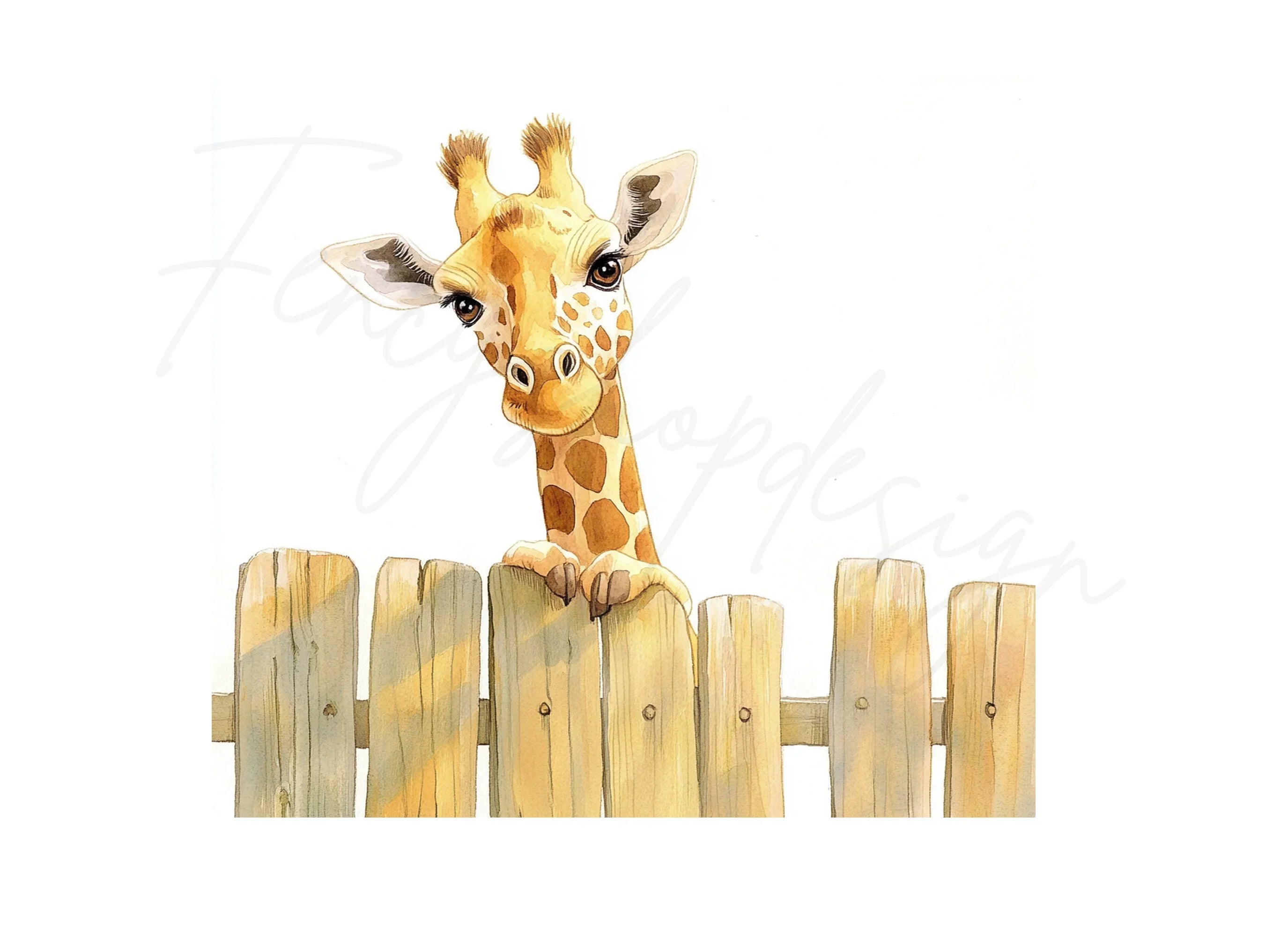 Charming Giraffe Over Fence Illustration Clipart Bundle