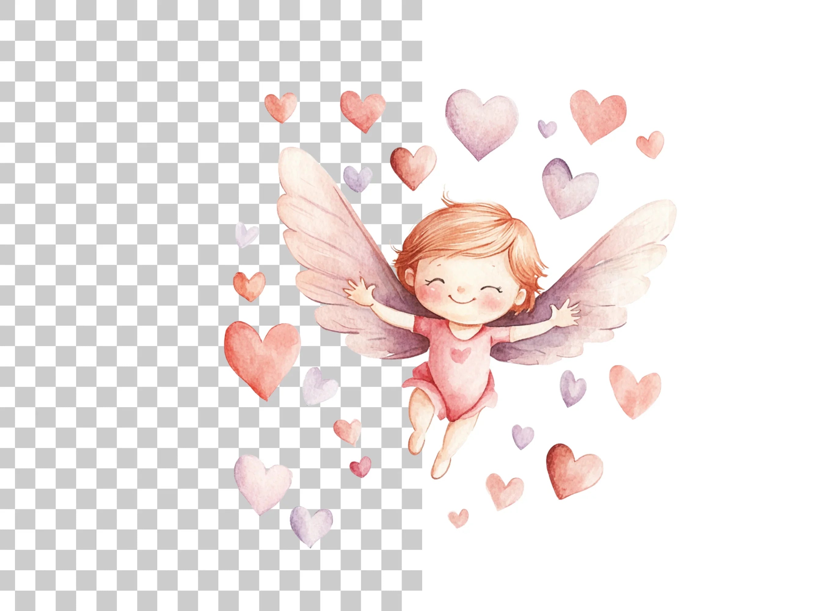 Cute Cupid Angels with Hearts Clipart Bundle