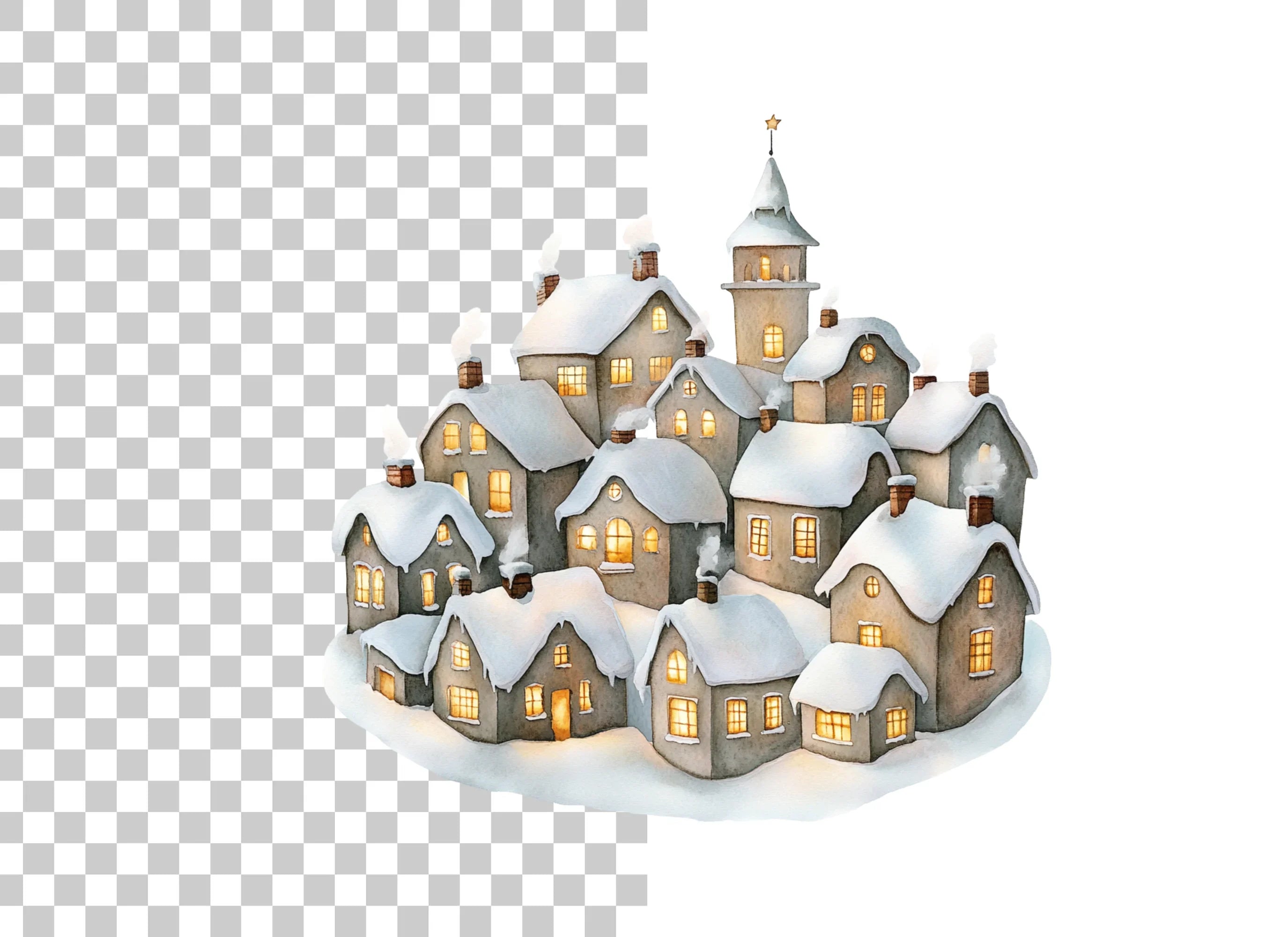 Snowy Christmas Village Clipart Bundle