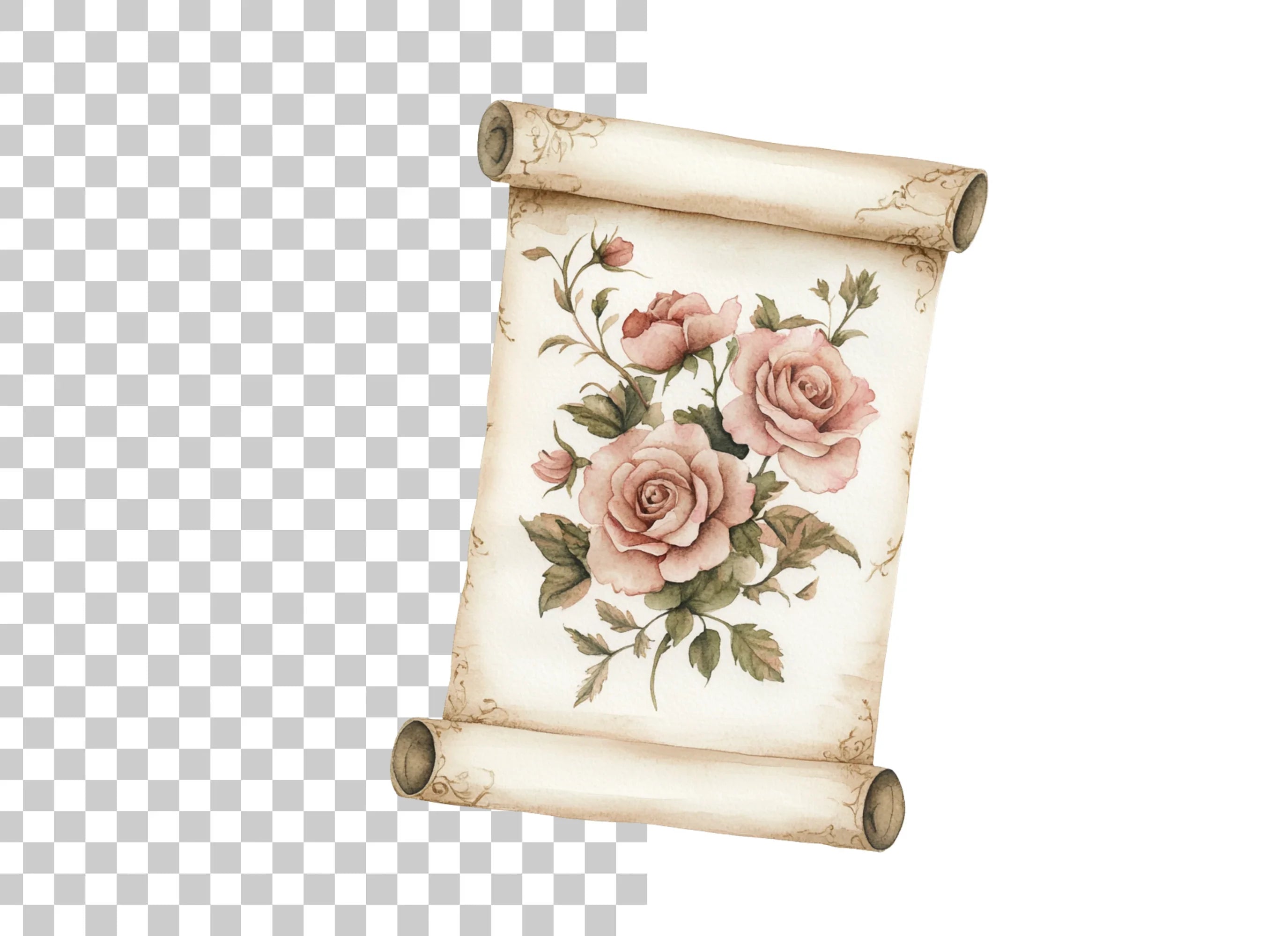 Vintage Rose Scroll Clipart Bundle