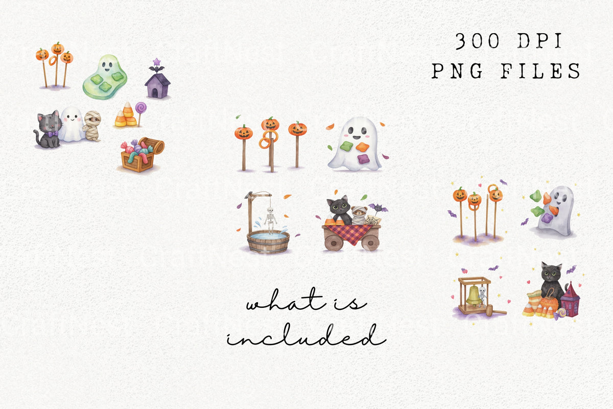 Halloween Games Cats Illustrations Clipart Bundle