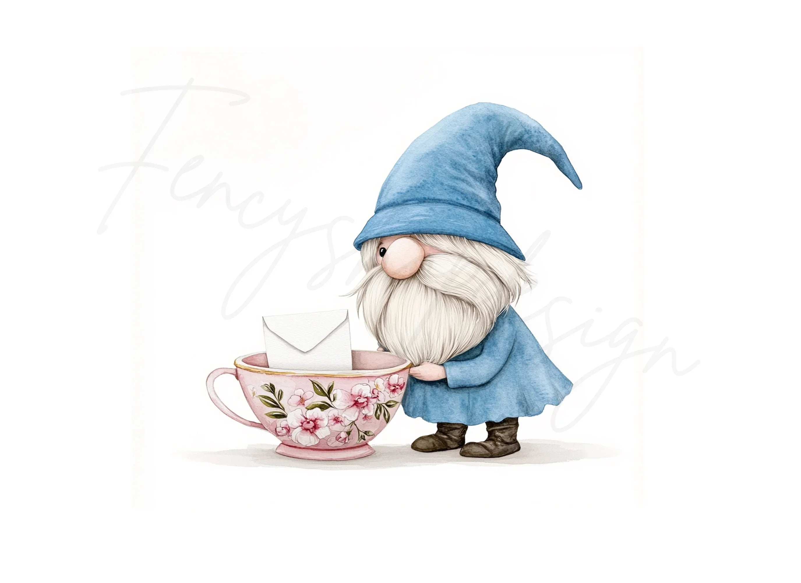 Cute Gnomes with Teacups Clipart Bundle