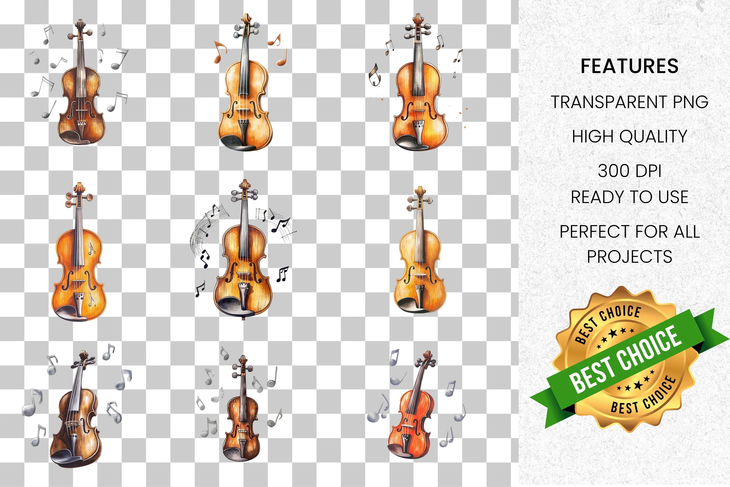 Violin Music Notes Clipart Bundle