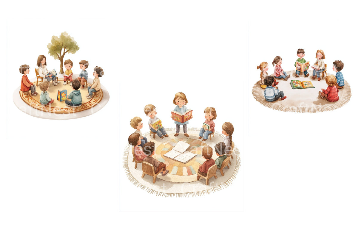 Kids Story Time Circle Clipart Bundle