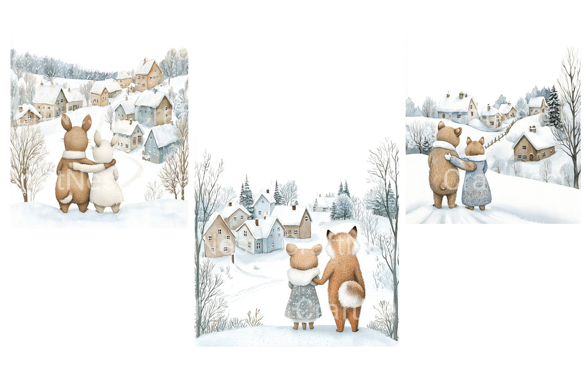Winter Village Animals Clipart Bundle