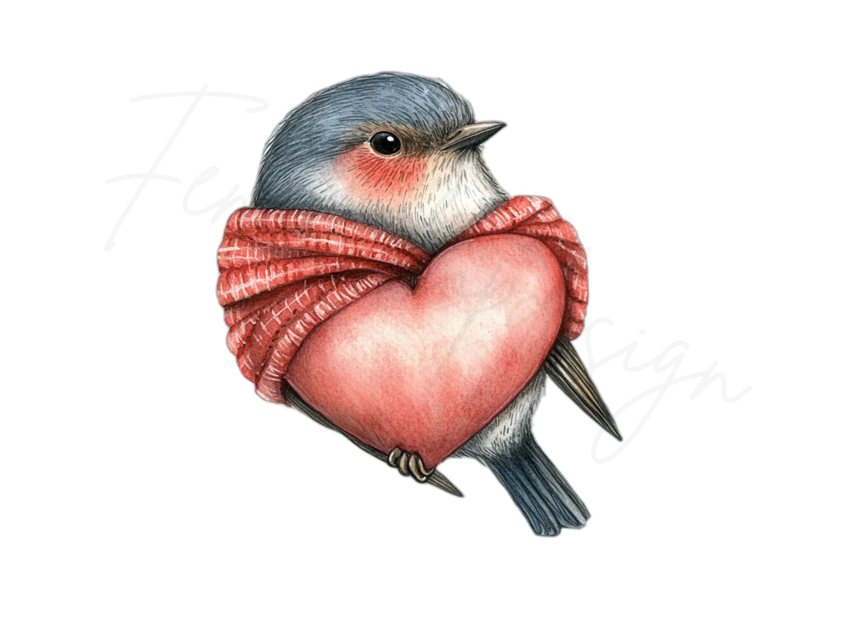 Cute Bird with Heart Clipart Bundle