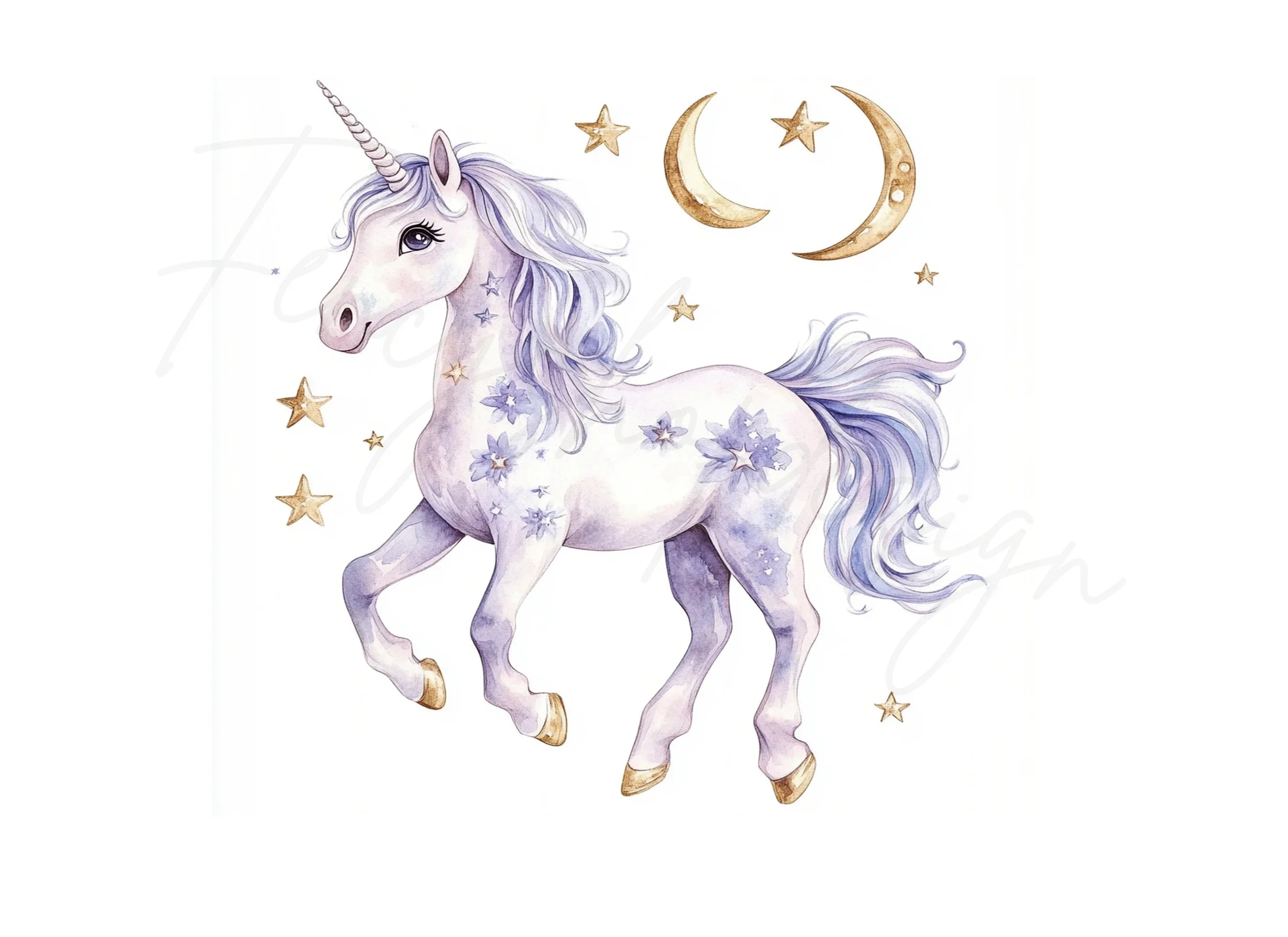 Celestial Unicorns with Stars and Moons Clipart Bundle