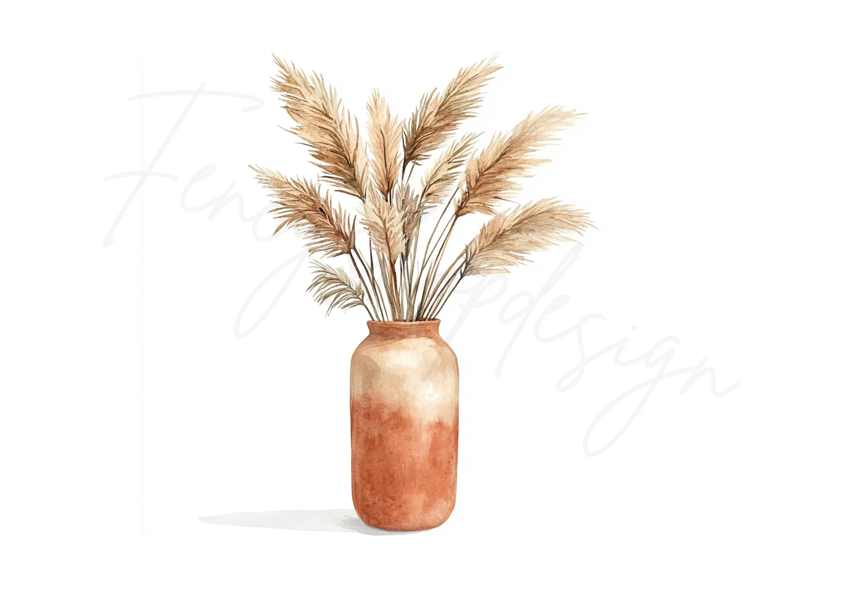 Boho Pampas Grass in Clay Pot Clipart Bundle