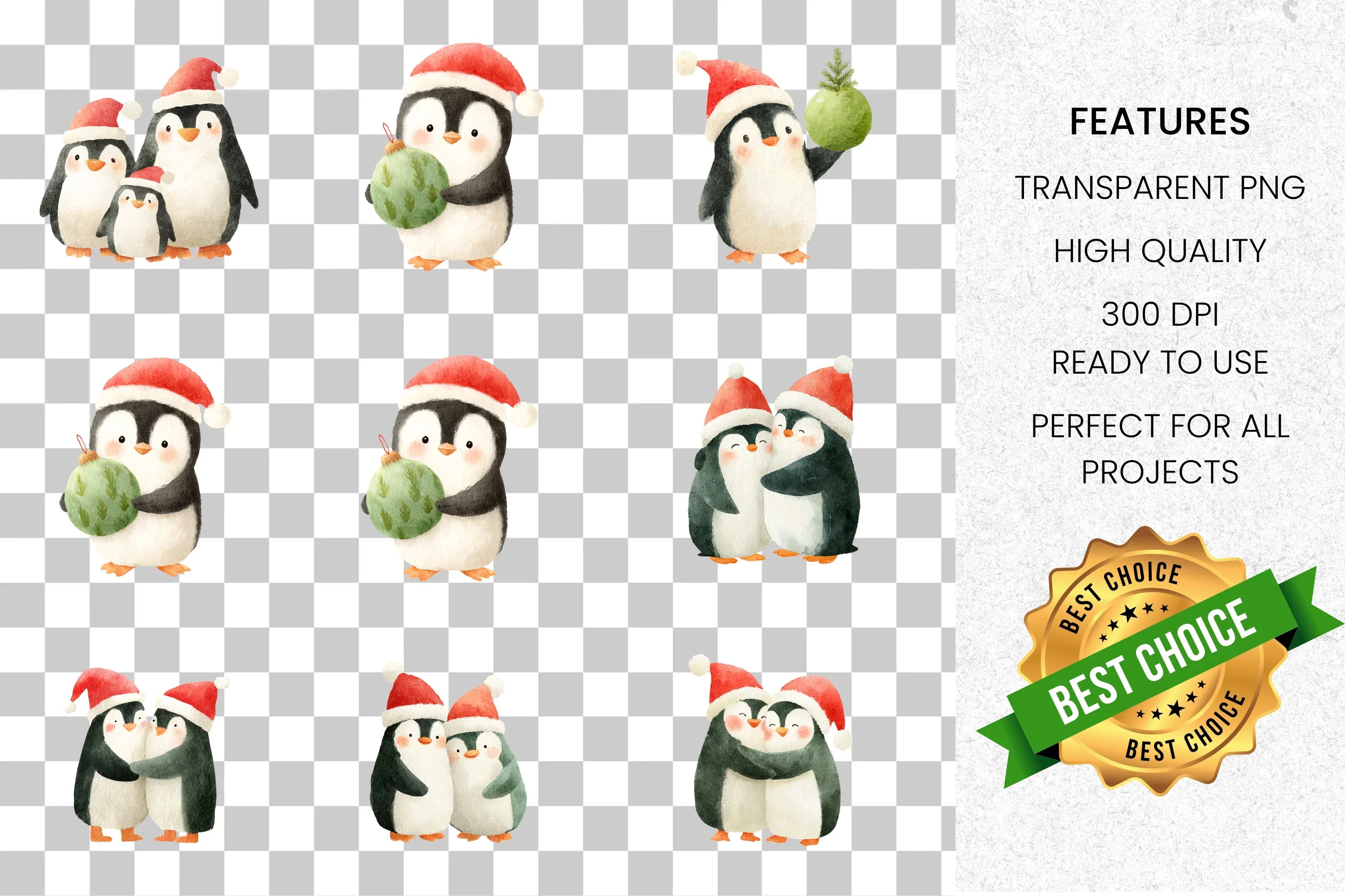 Adorable Christmas Penguin Family Clipart Bundle