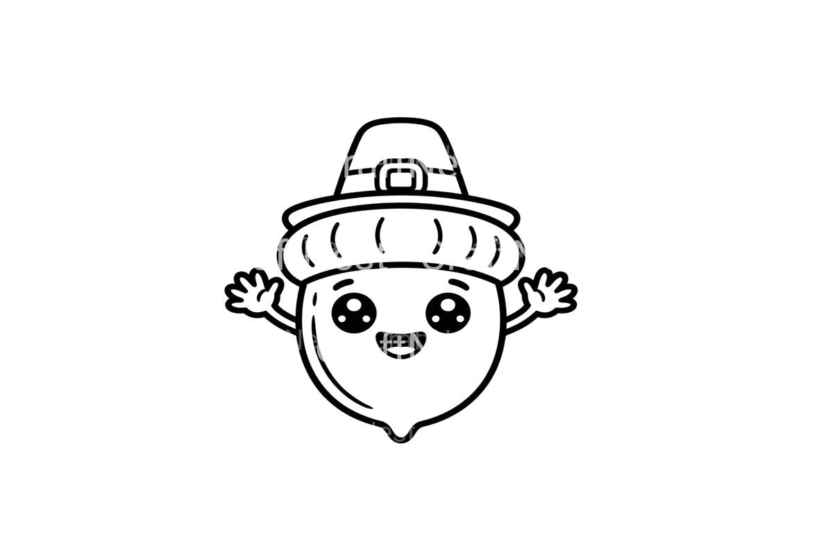 Cute Acorn Pilgrim Hat Coloring Books