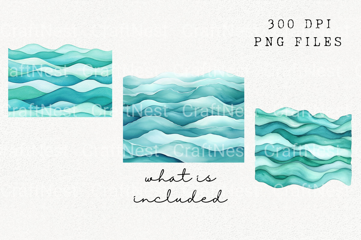 Abstract Ocean Waves Pattern Clipart Bundle