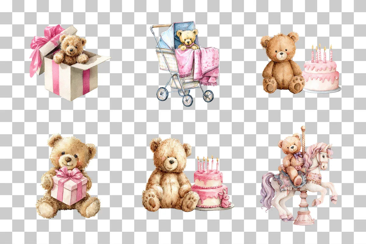 Pink Teddy Bear Clipart Bundle - CraftNest - Digital Crafting and Art