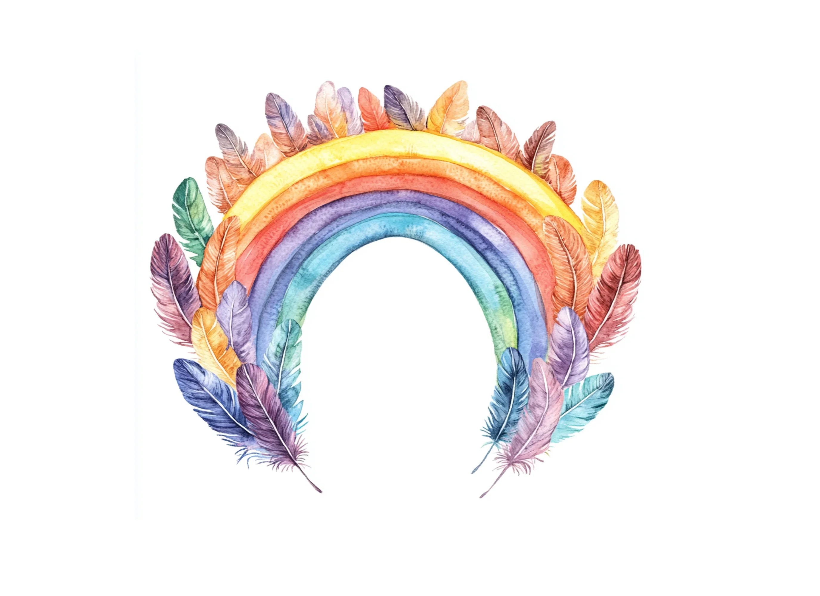 Boho Rainbow Feathers Clipart Bundle