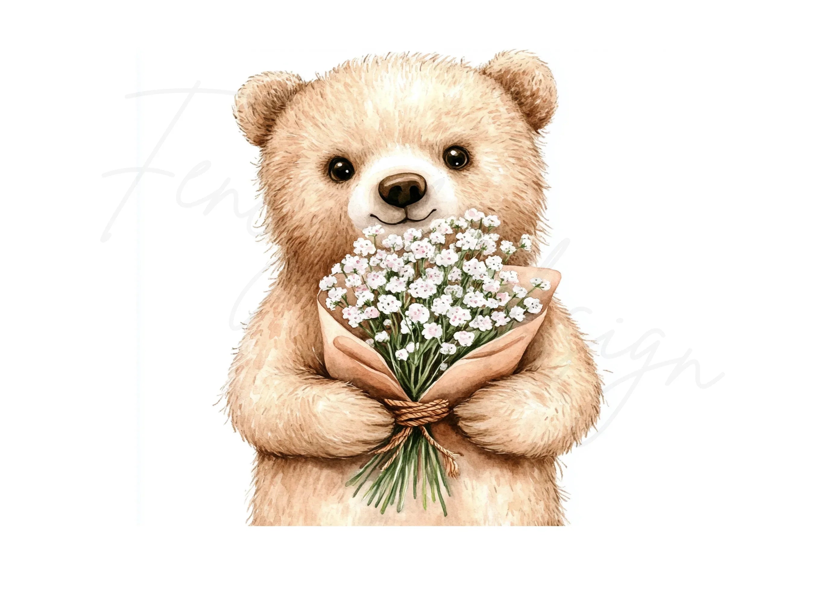 Teddy Bear with Baby Breath Clipart Bundle