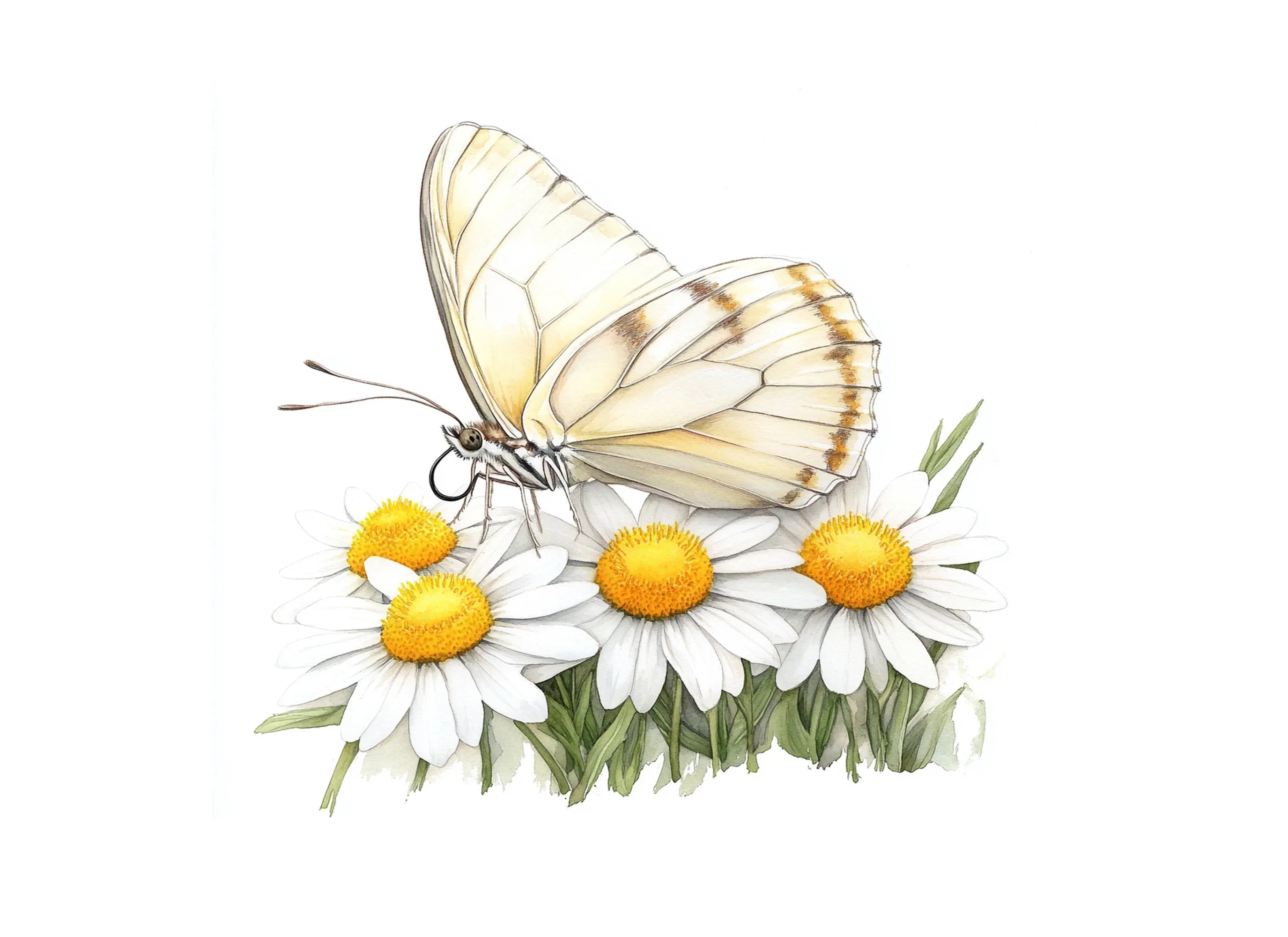 Elegant White Butterfly Daisy Clipart Bundle