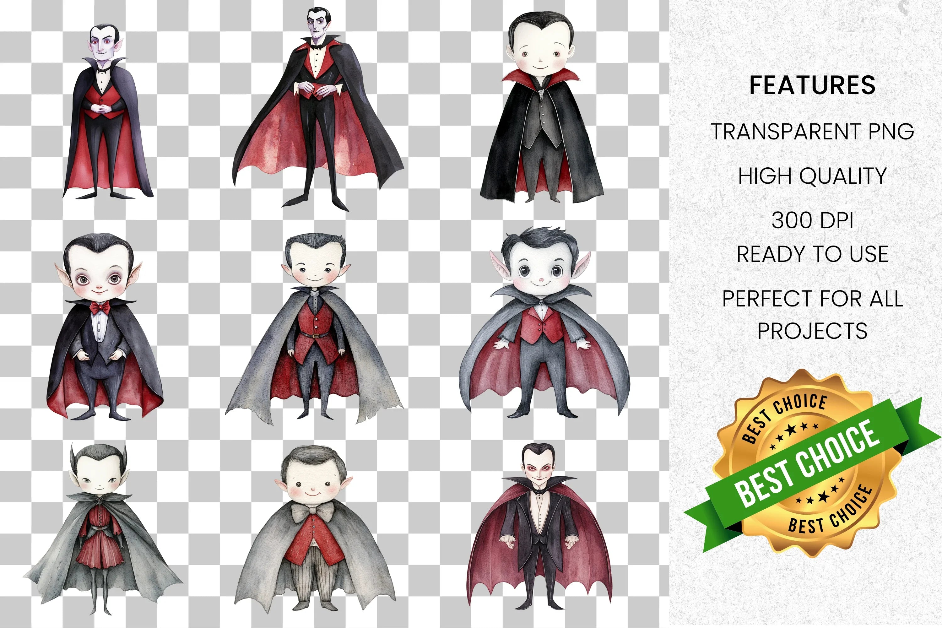 Cute Vampire Characters Clipart Bundle