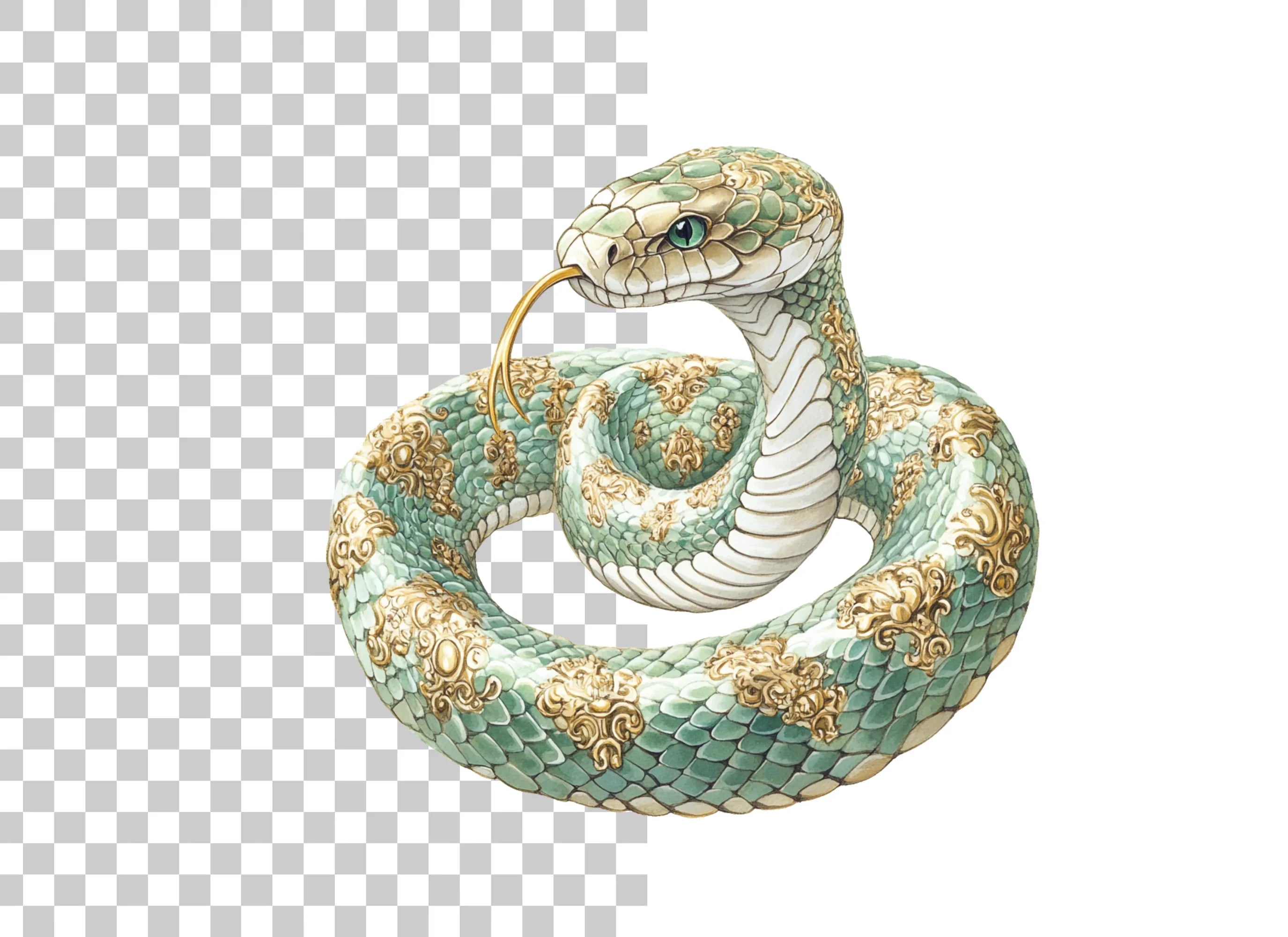 Elegant Green Ornate Snake Clipart Bundle