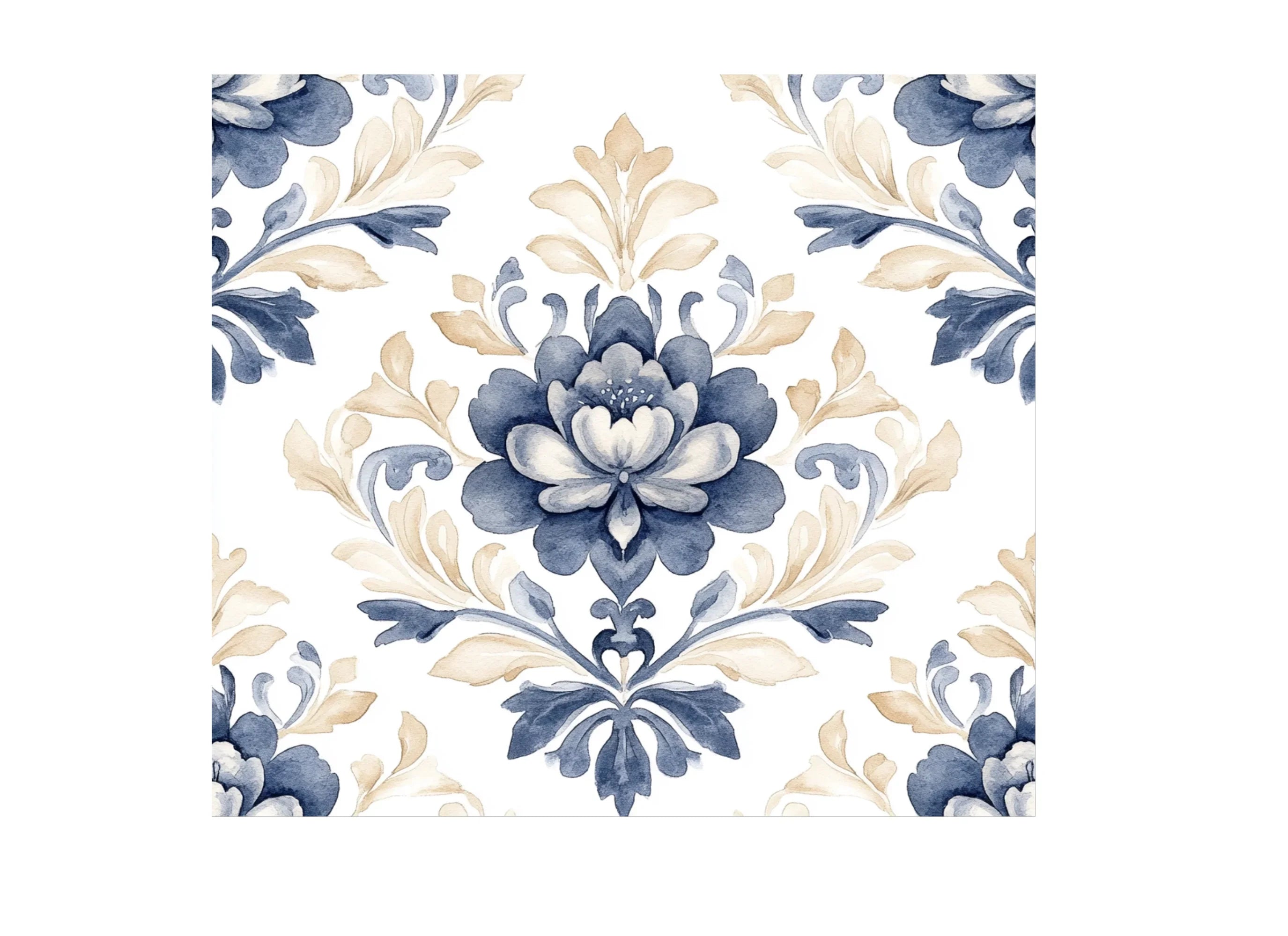 Seamless Blue Gold Floral Patterns Clipart Bundle