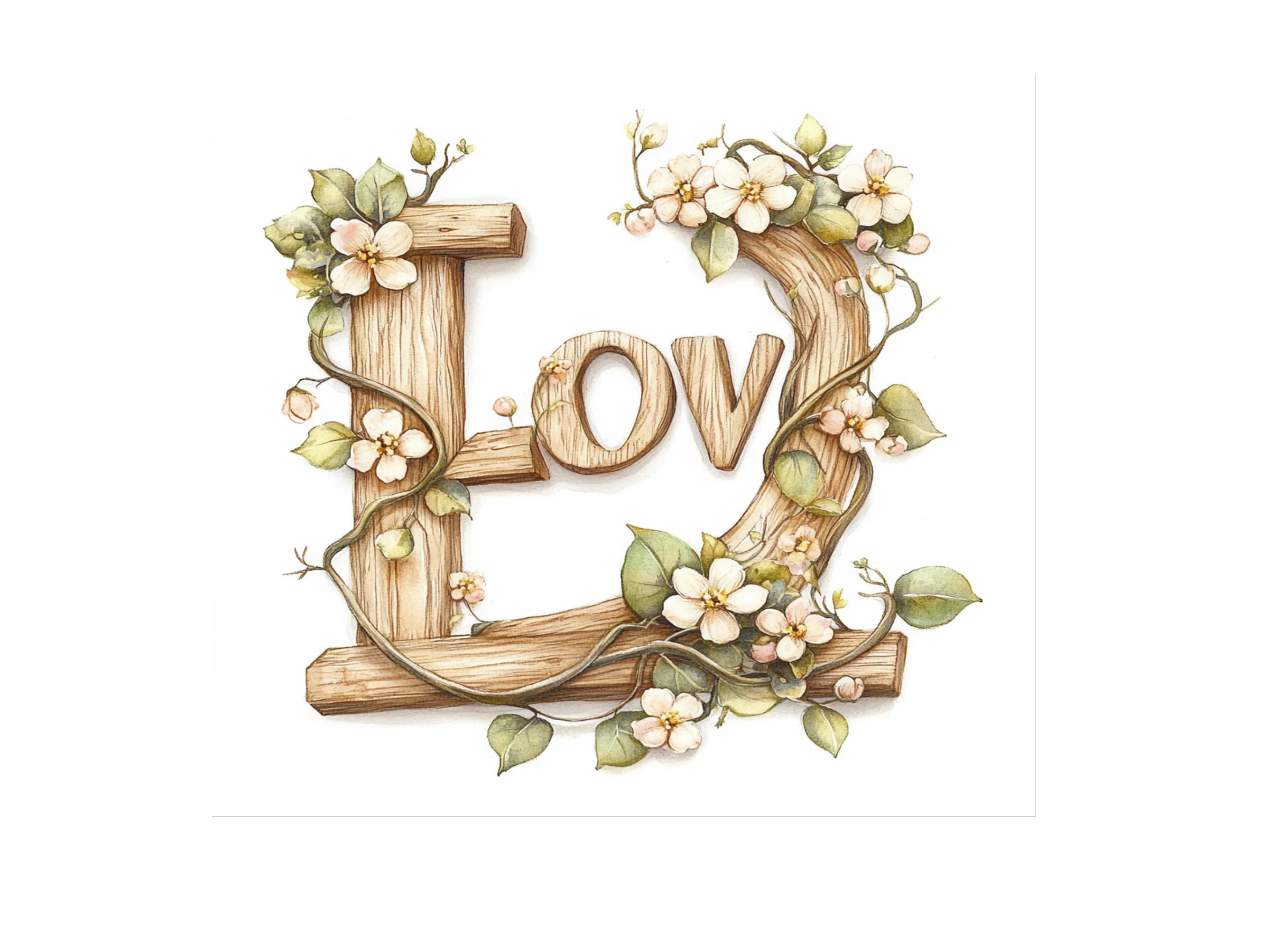 Wooden Love Letters Clipart Bundle