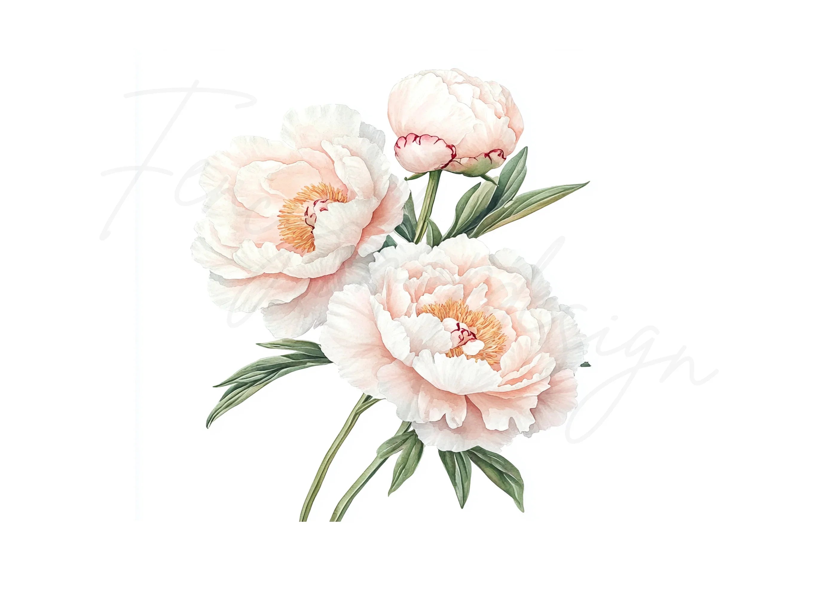 Elegant White Peony Flower Clipart Bundle