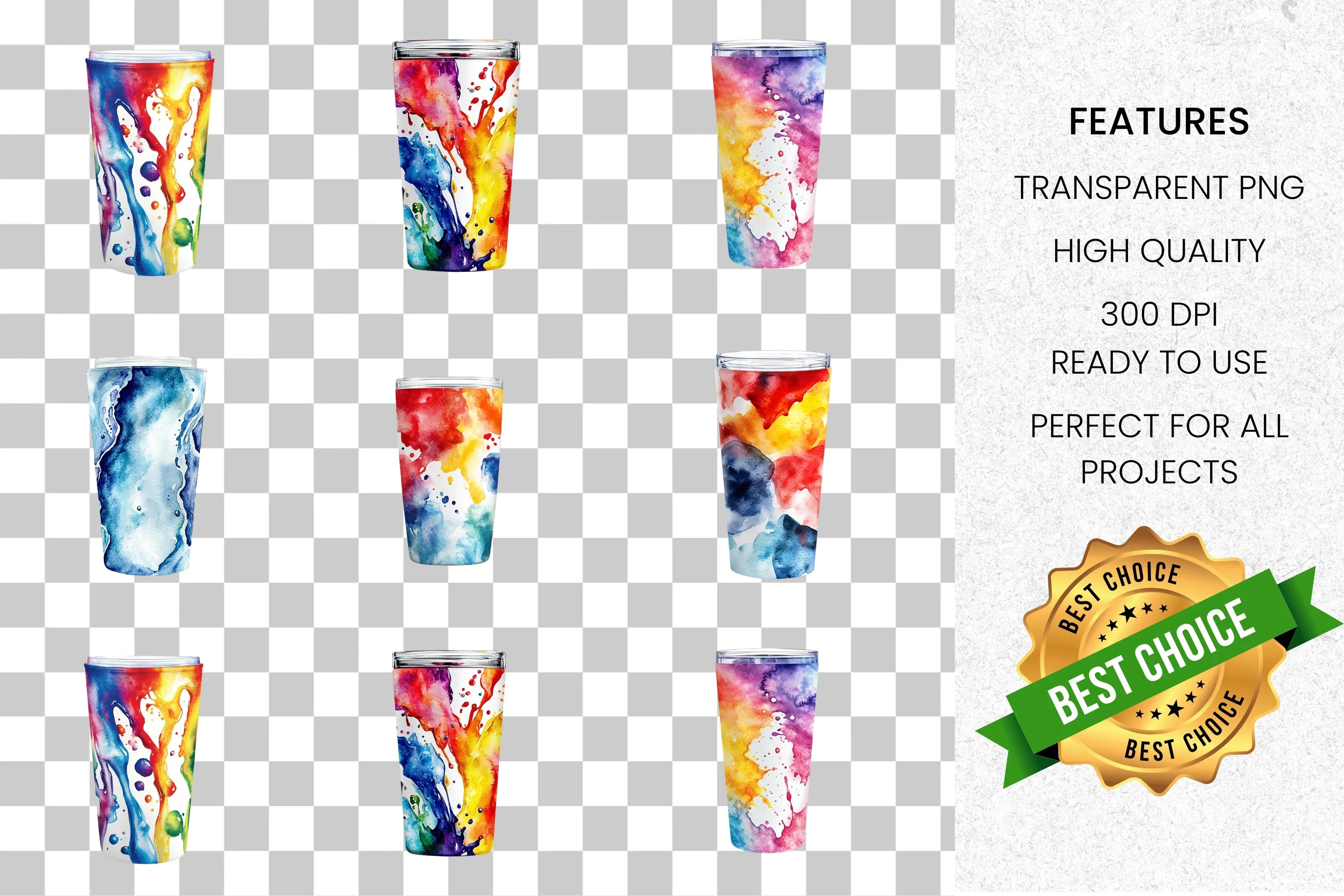 Vibrant Abstract Tumblers Clipart Bundle