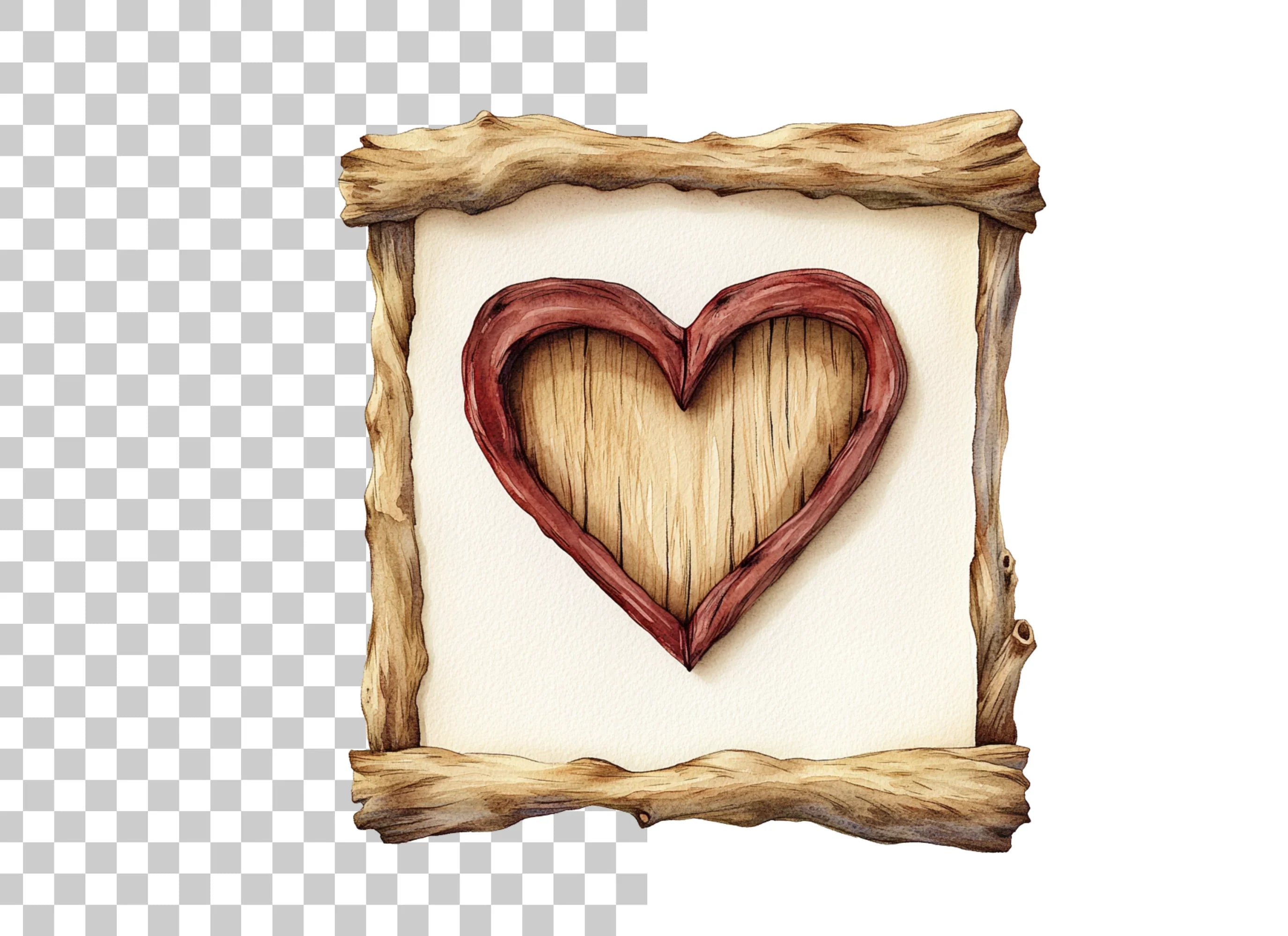 Rustic Wooden Heart Frame Clipart Bundle