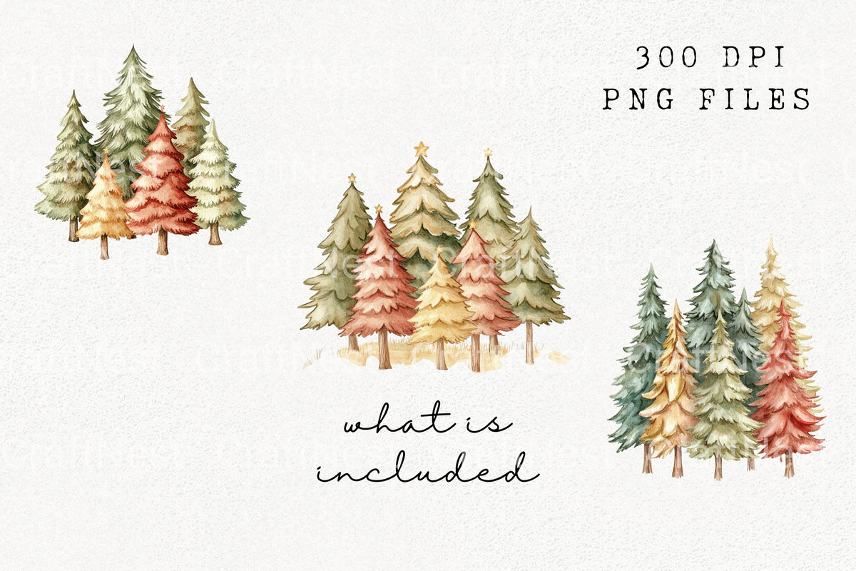 Boho Christmas Tree Clipart Bundle