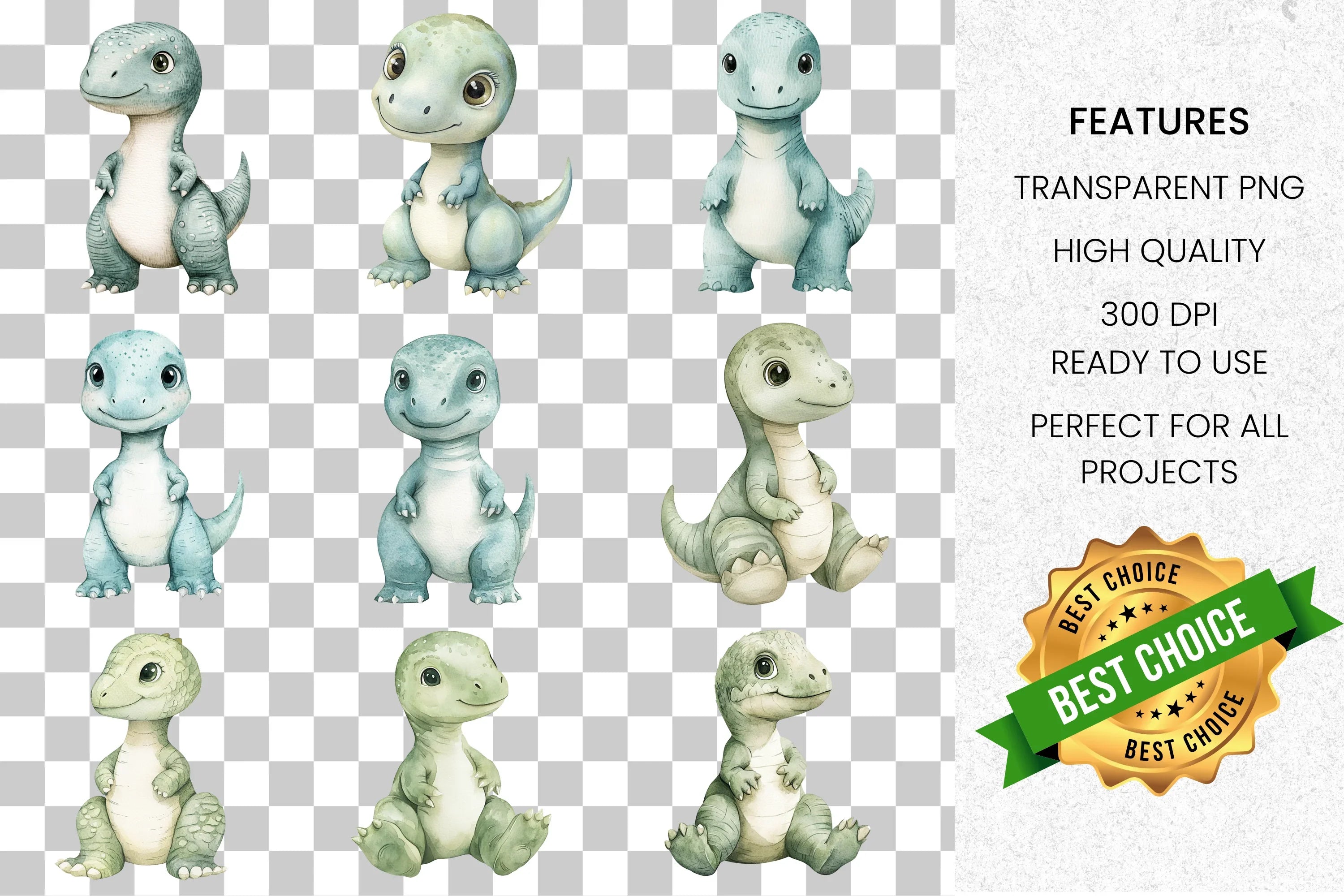 Cute Baby Dinosaur Clipart Bundle