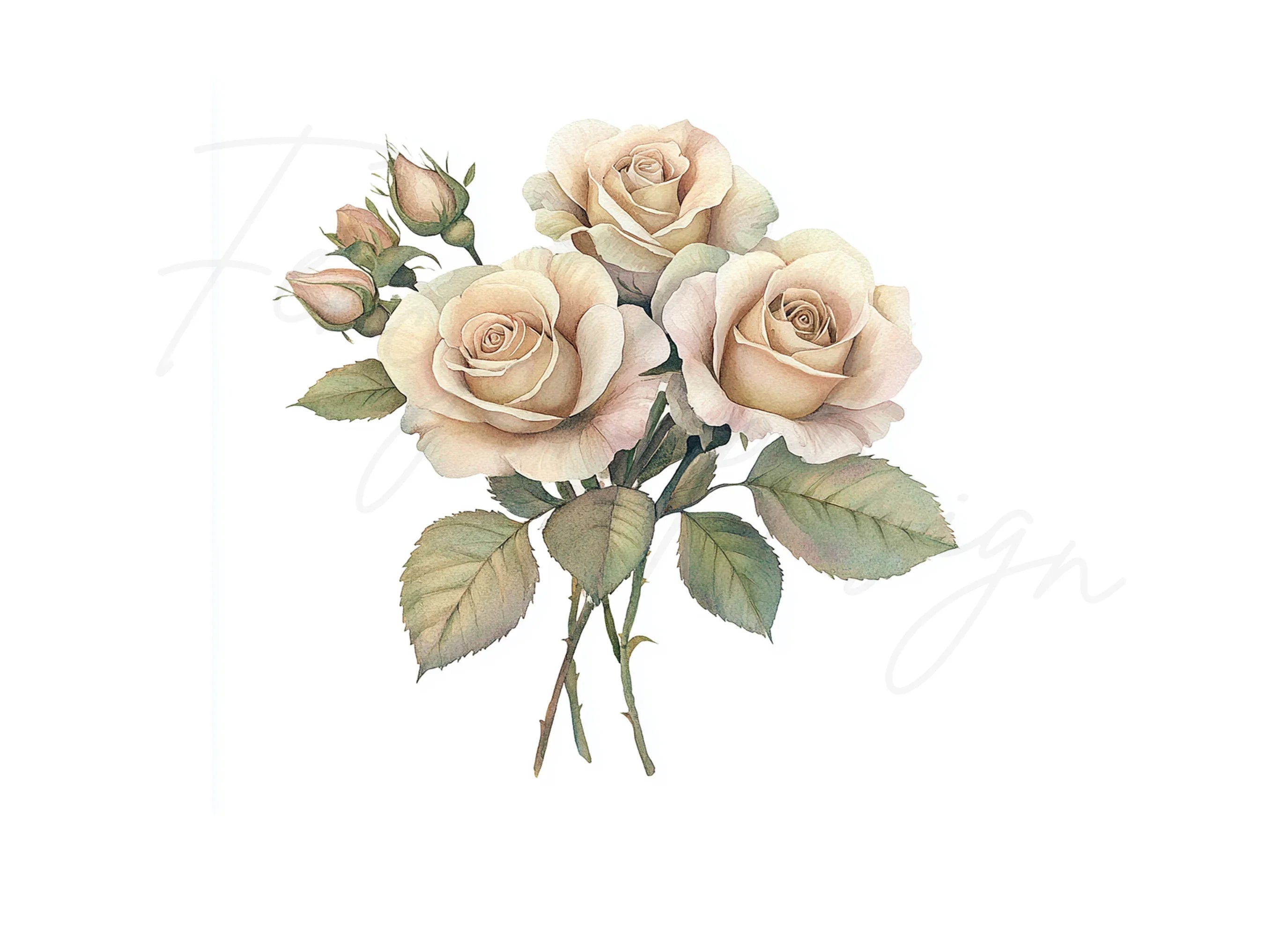 Elegant Cream Roses Clipart Bundle