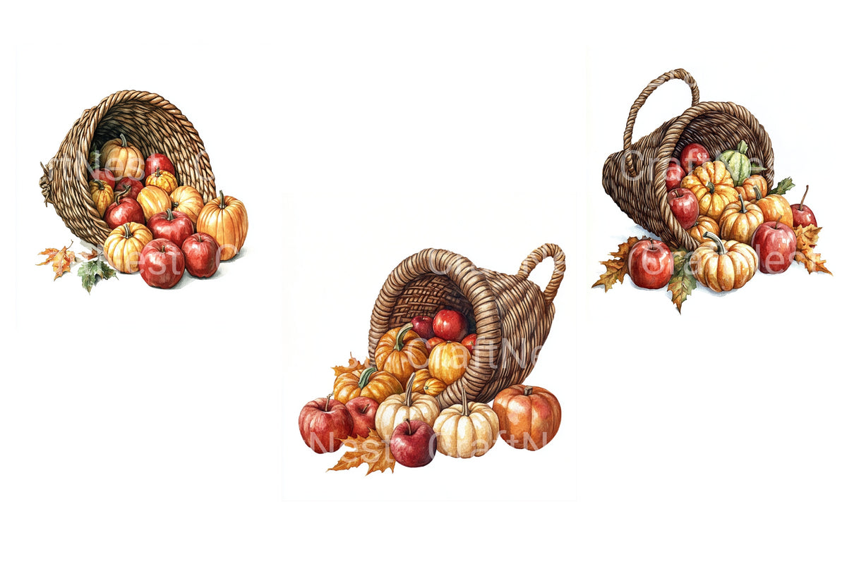 Autumn Cornucopia Basket Clipart Bundle