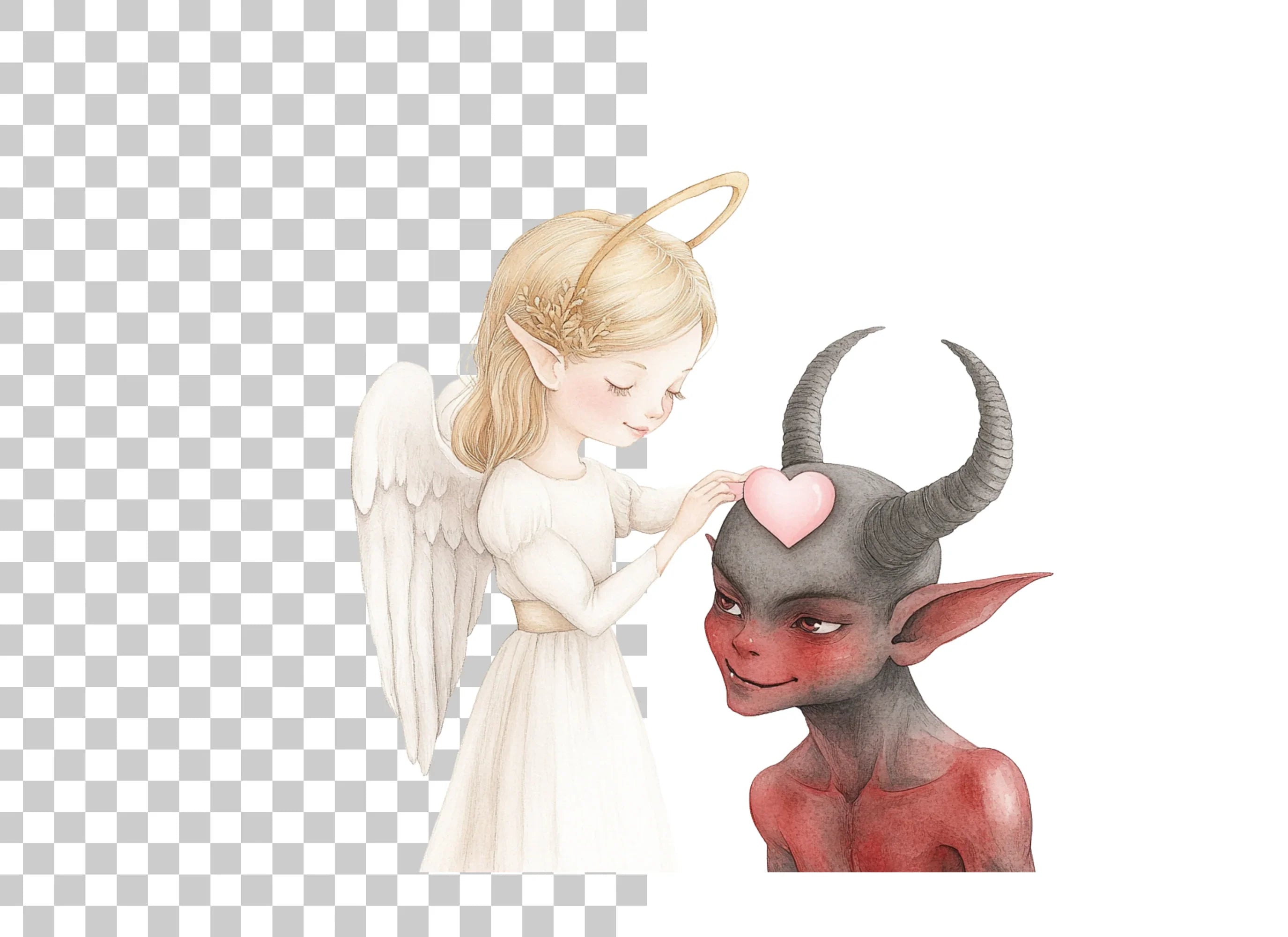 Cute Angel and Devil Heart Clipart Bundle