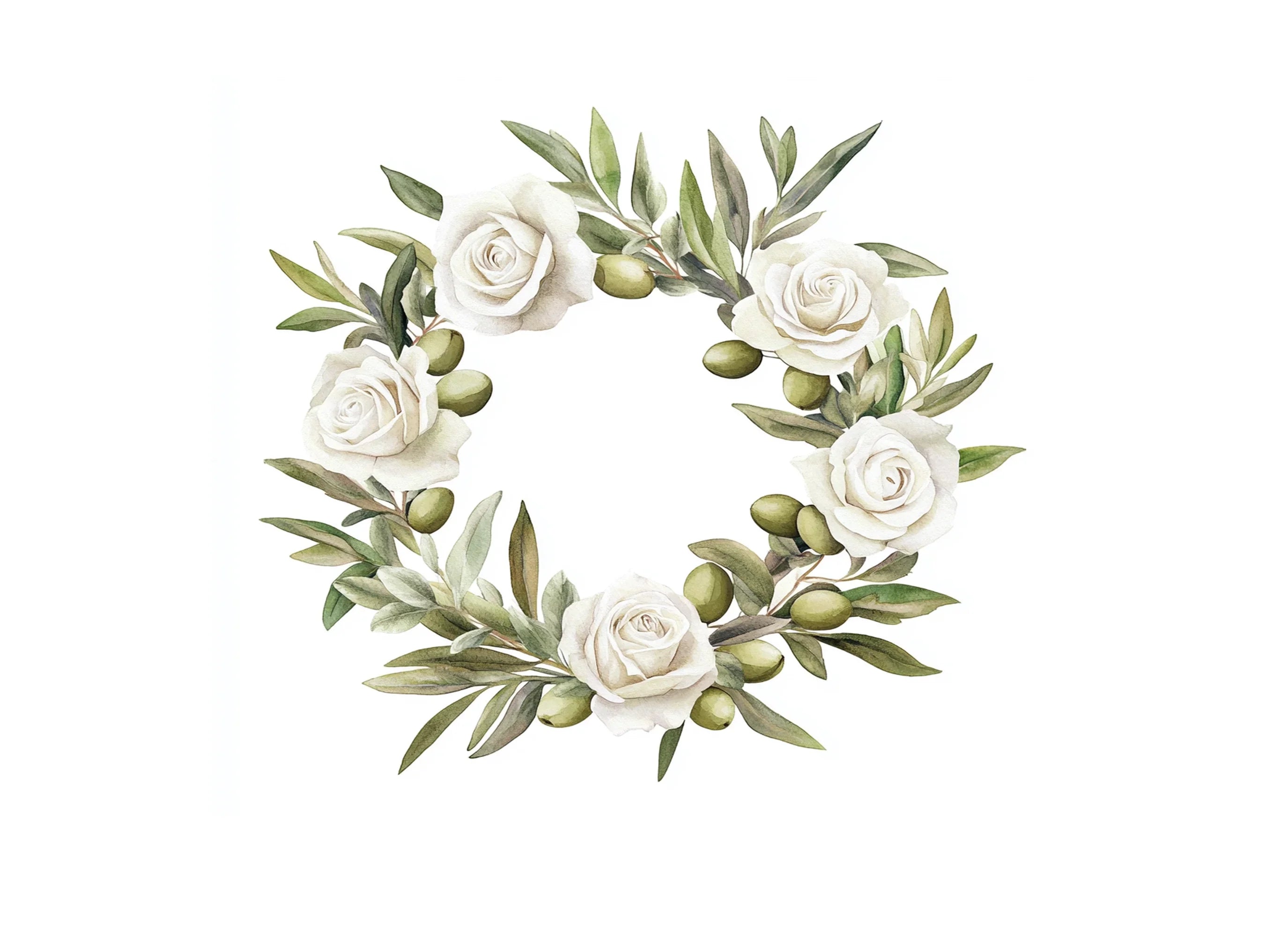 Olive White Rose Wreaths Clipart Bundle