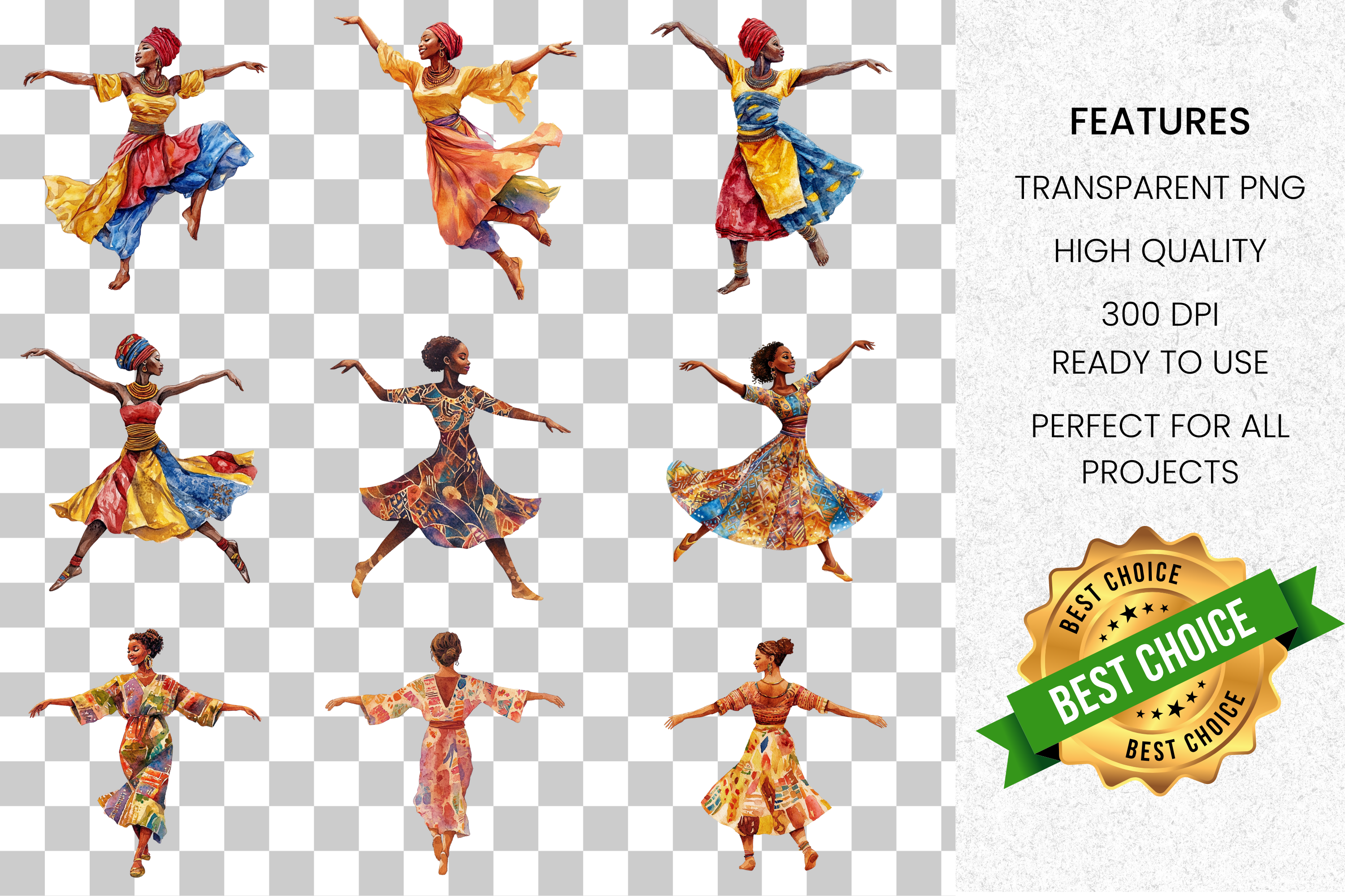 Vibrant African Women Dancing Clipart Bundle
