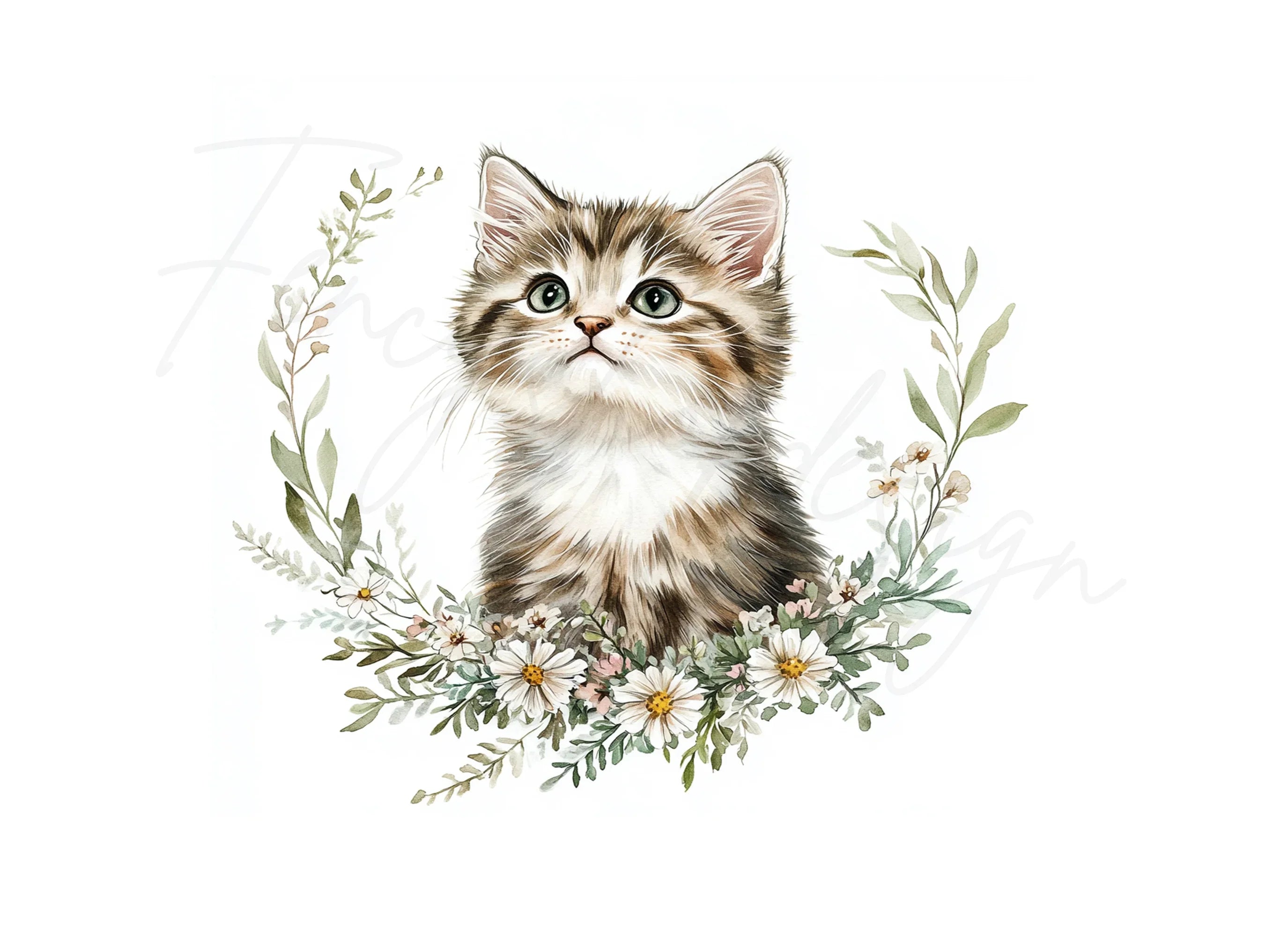 Cute Kitten Floral Wreath Clipart Bundle