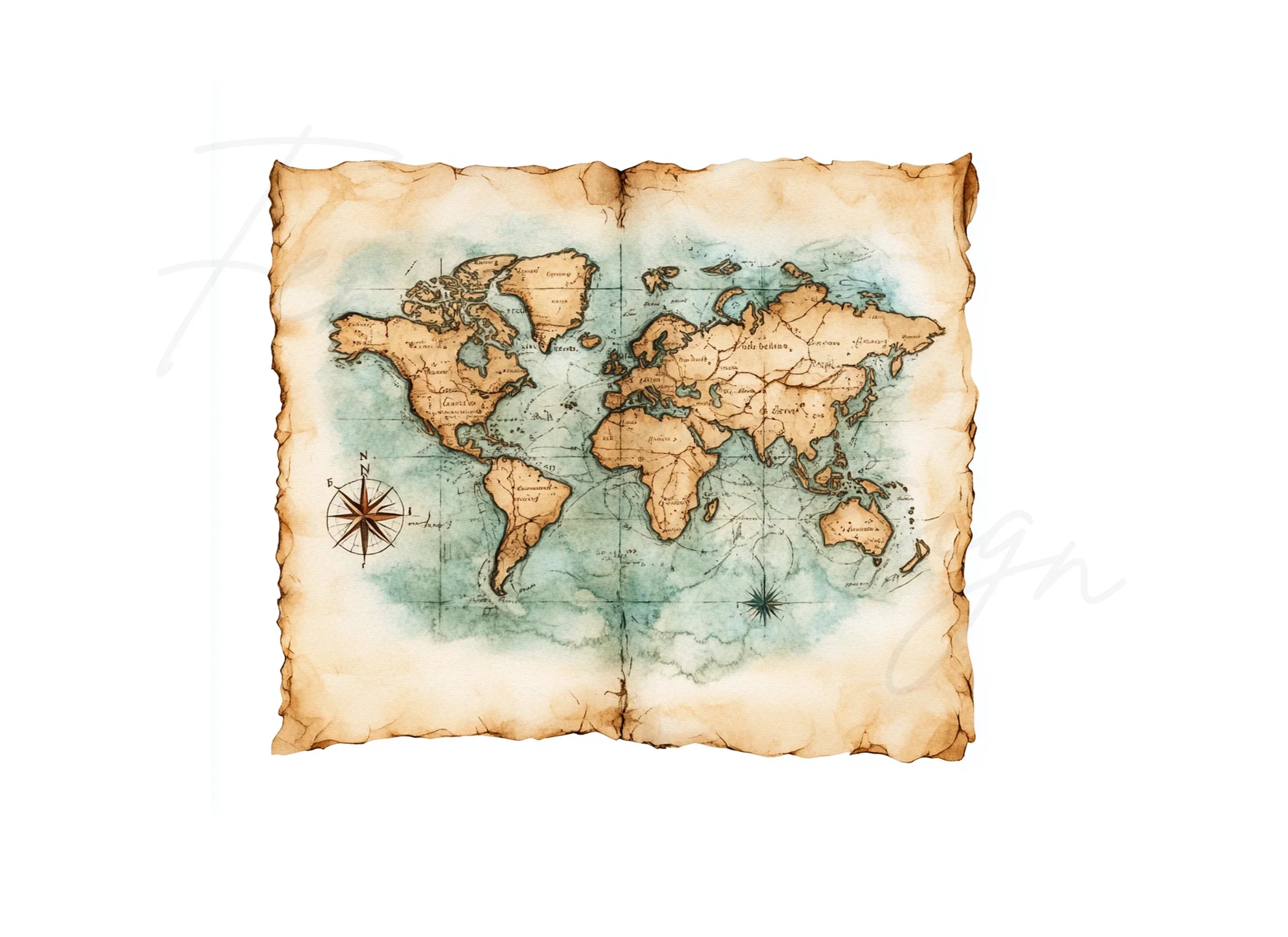 Vintage World Map Clipart Bundle