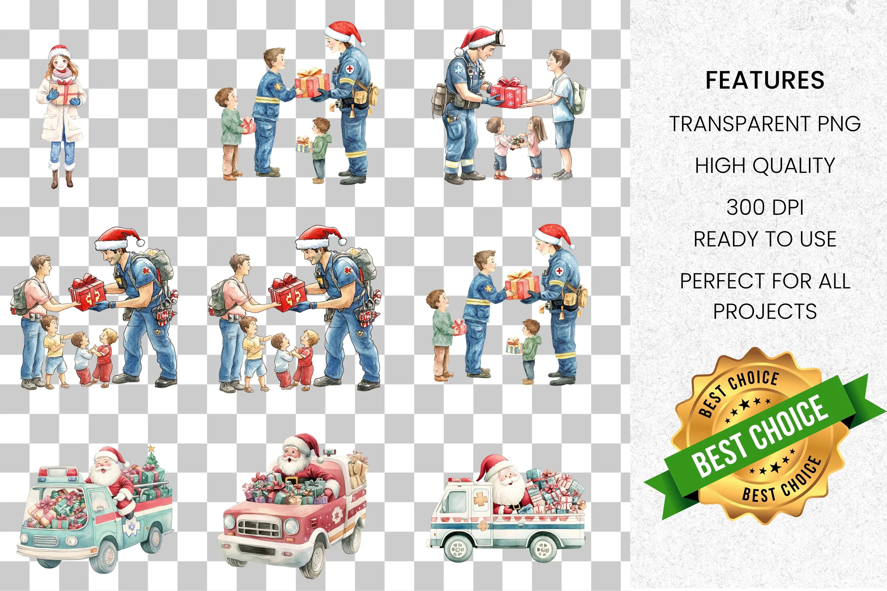 Festive EMS Ambulance Clipart Bundle