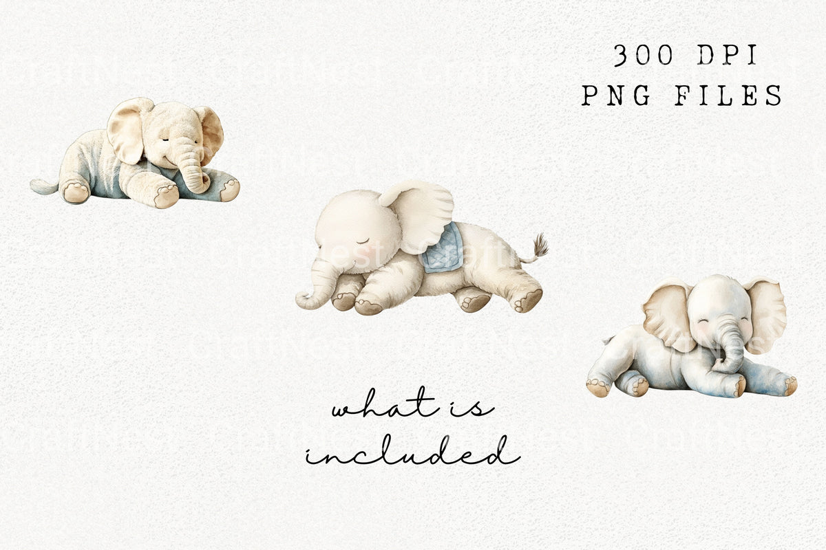 Sleeping Baby Elephant Clipart Bundle