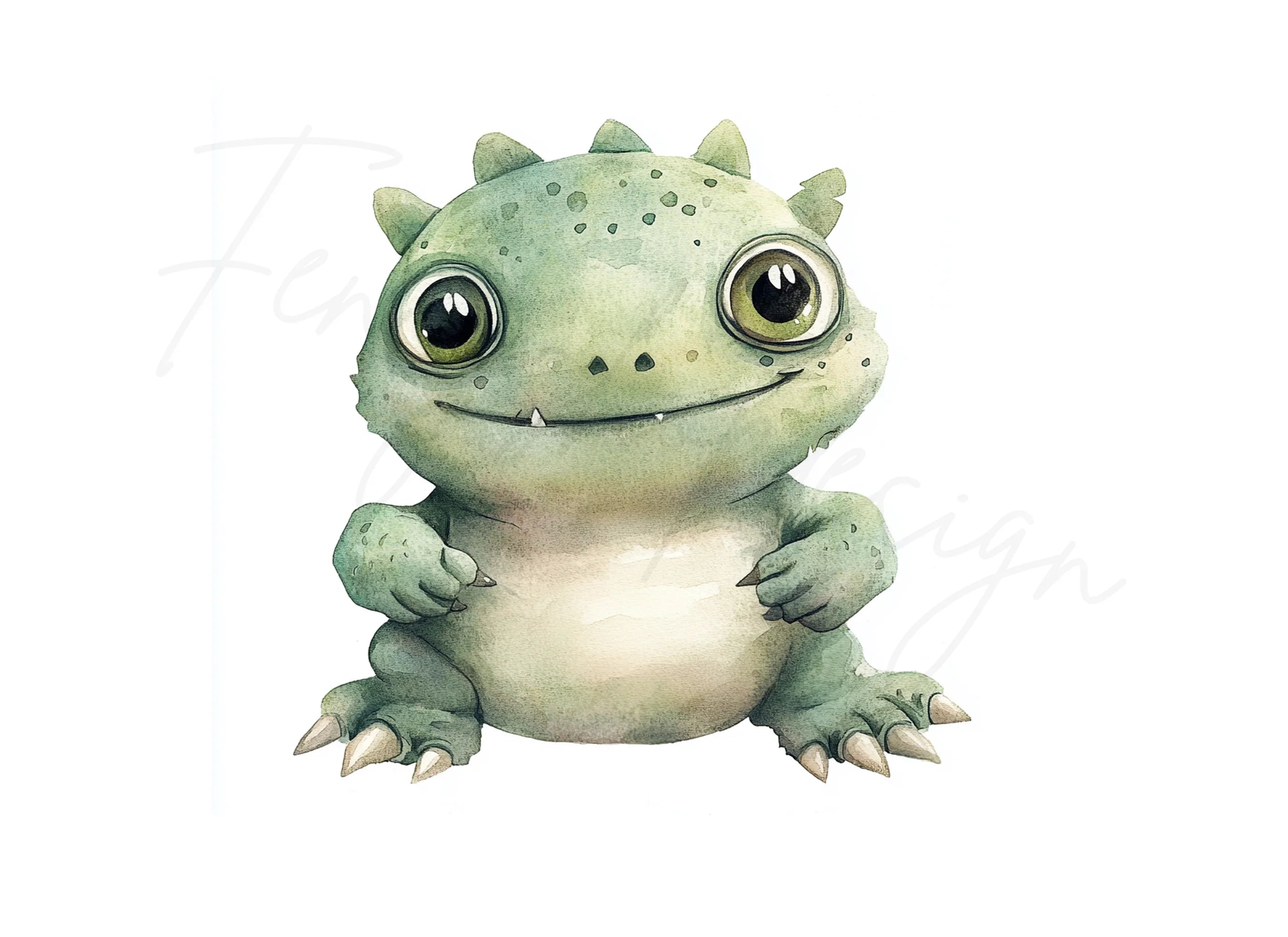 Cute Green Baby Dragon Clipart Bundle