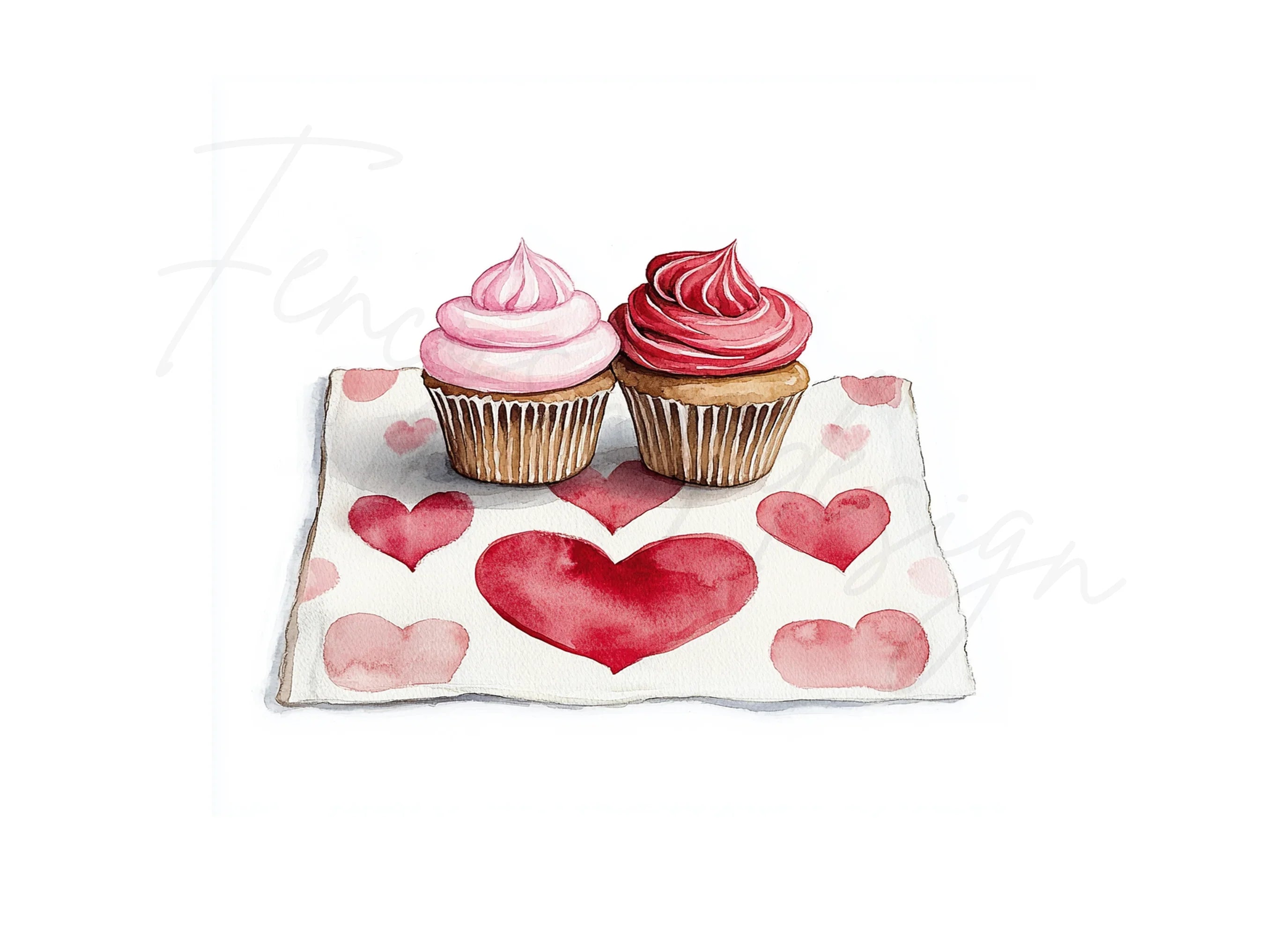 Romantic Heart Cupcakes Clipart Bundle