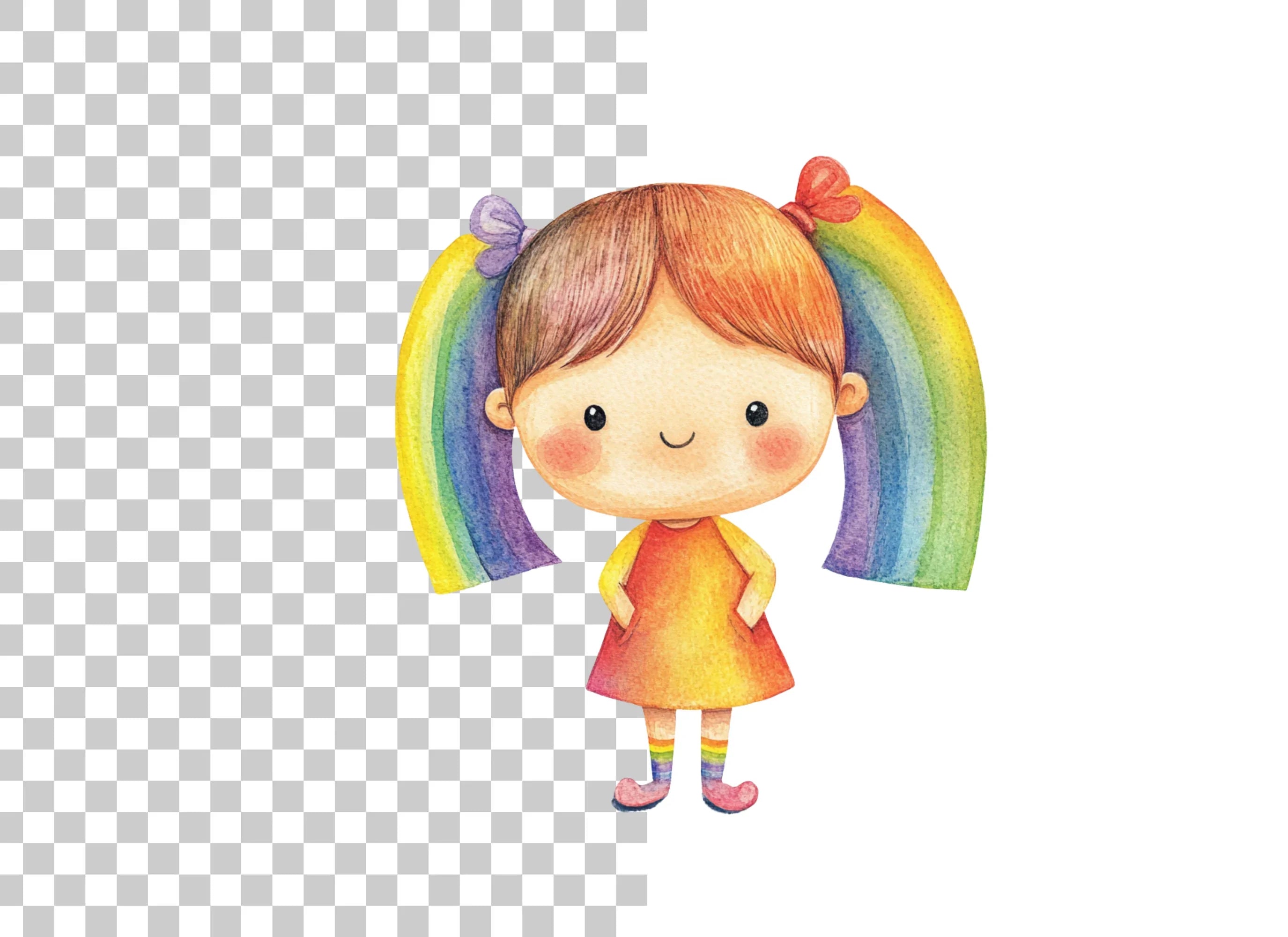 Adorable Rainbow Pigtails Girl Clipart Bundle