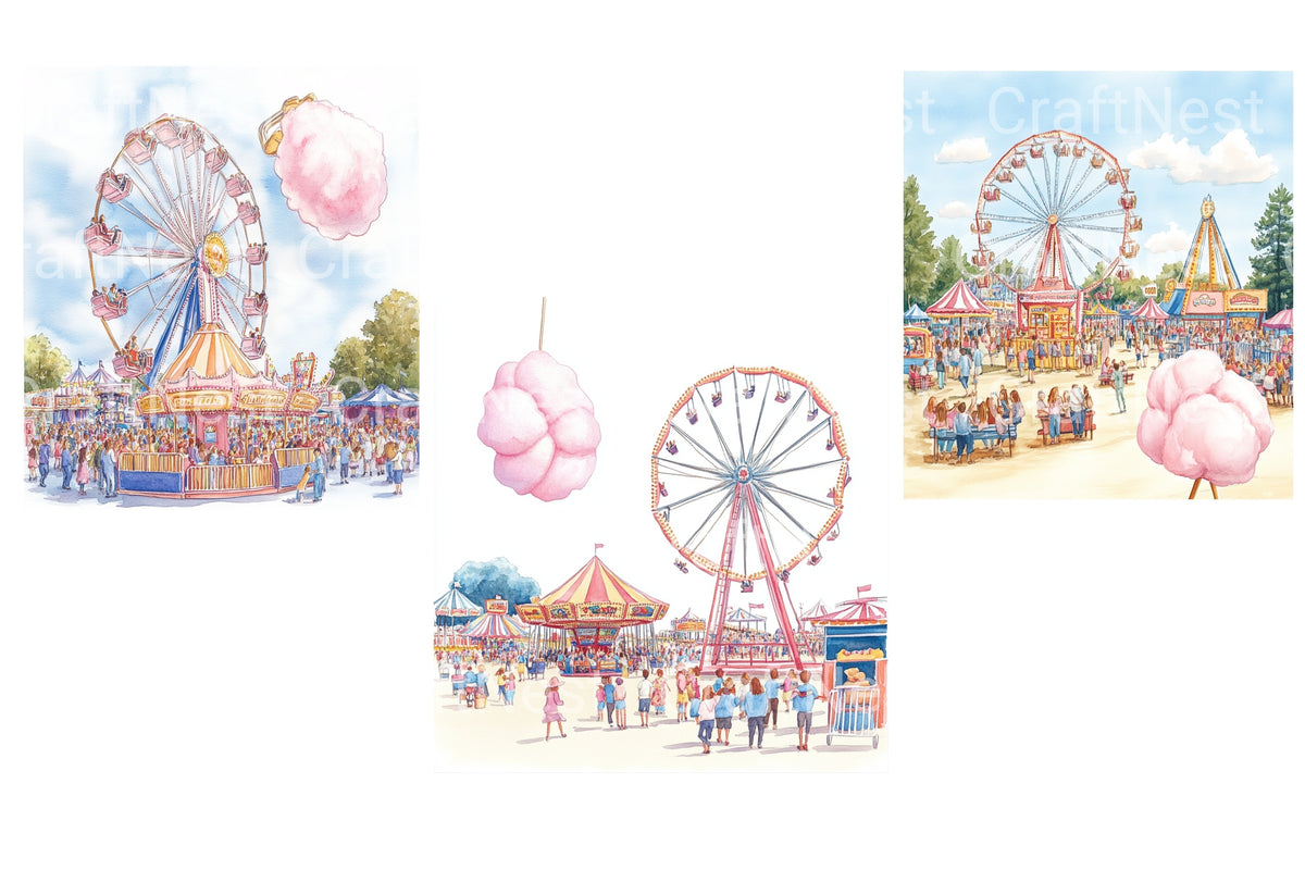 Amusement Park Ferris Wheel Cotton Candy Clipart Bundle