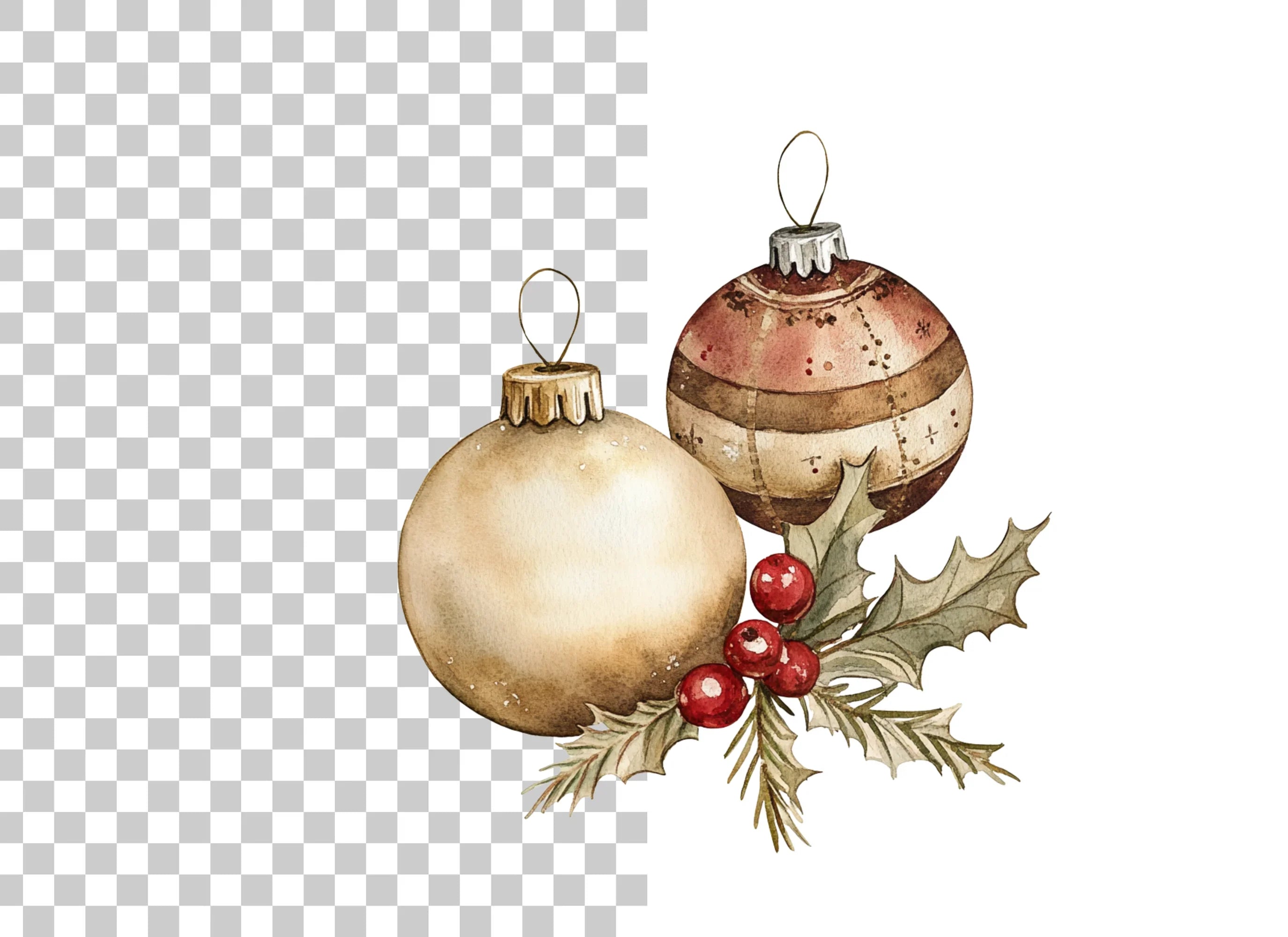 Christmas Ornaments and Holly Clipart Bundle