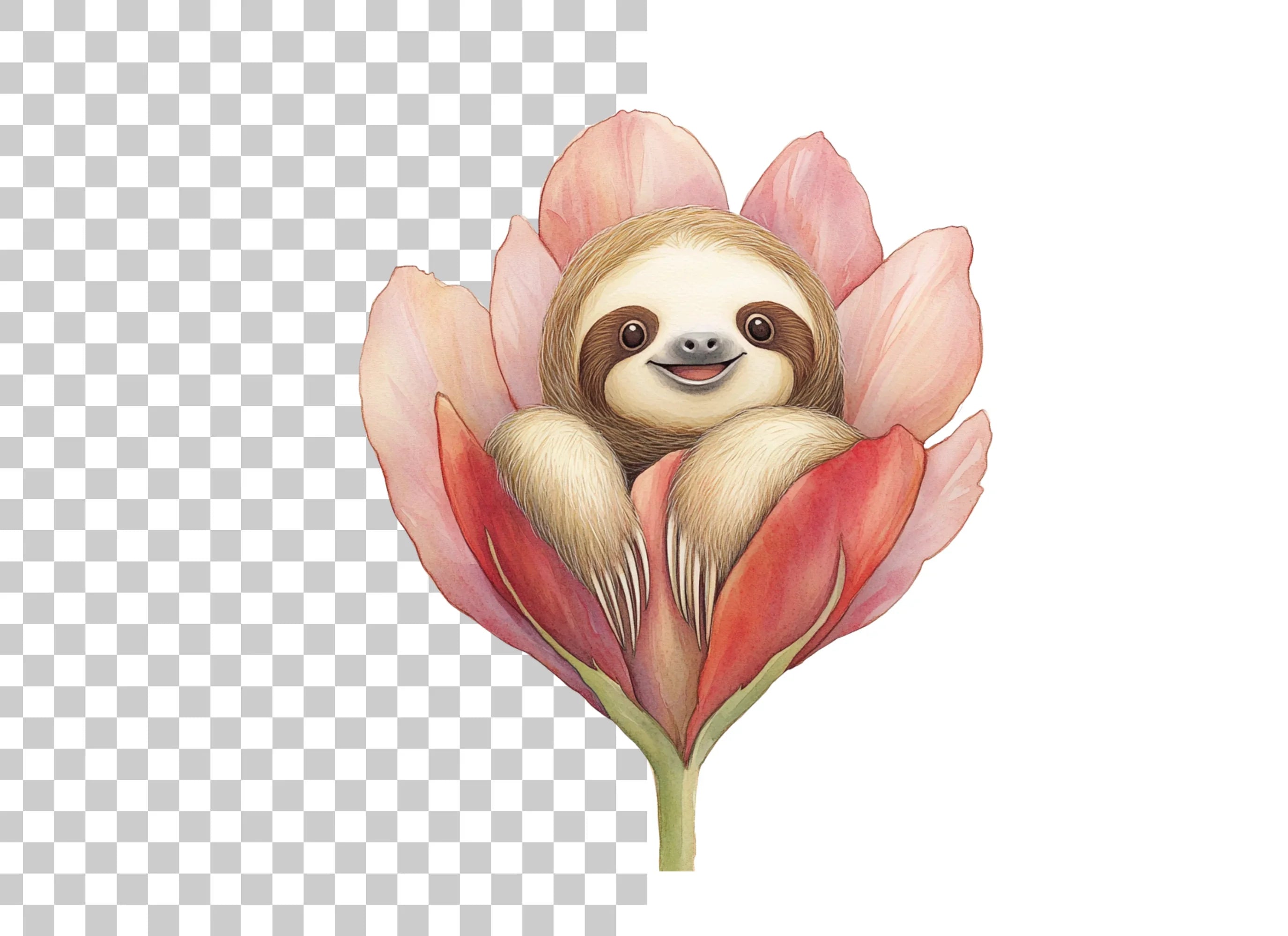Baby Sloths in Pink Flowers Clipart Bundle