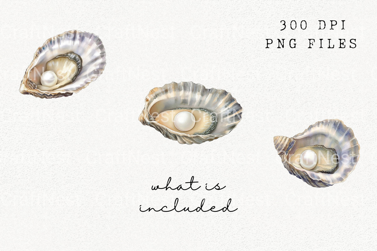 Oceanic Oyster With Pearl Clipart Bundle