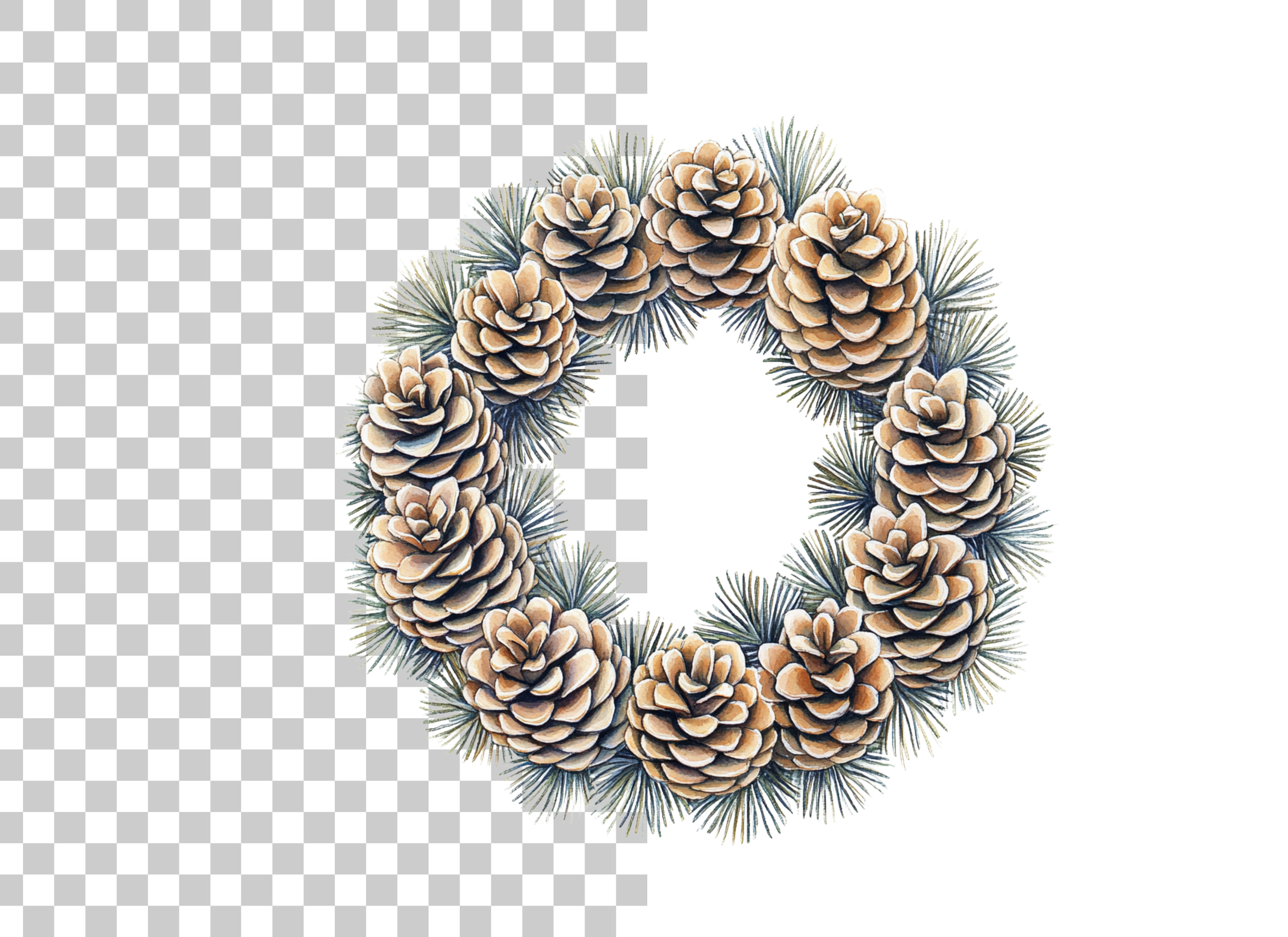 Pinecone Evergreen Wreath Clipart Bundle