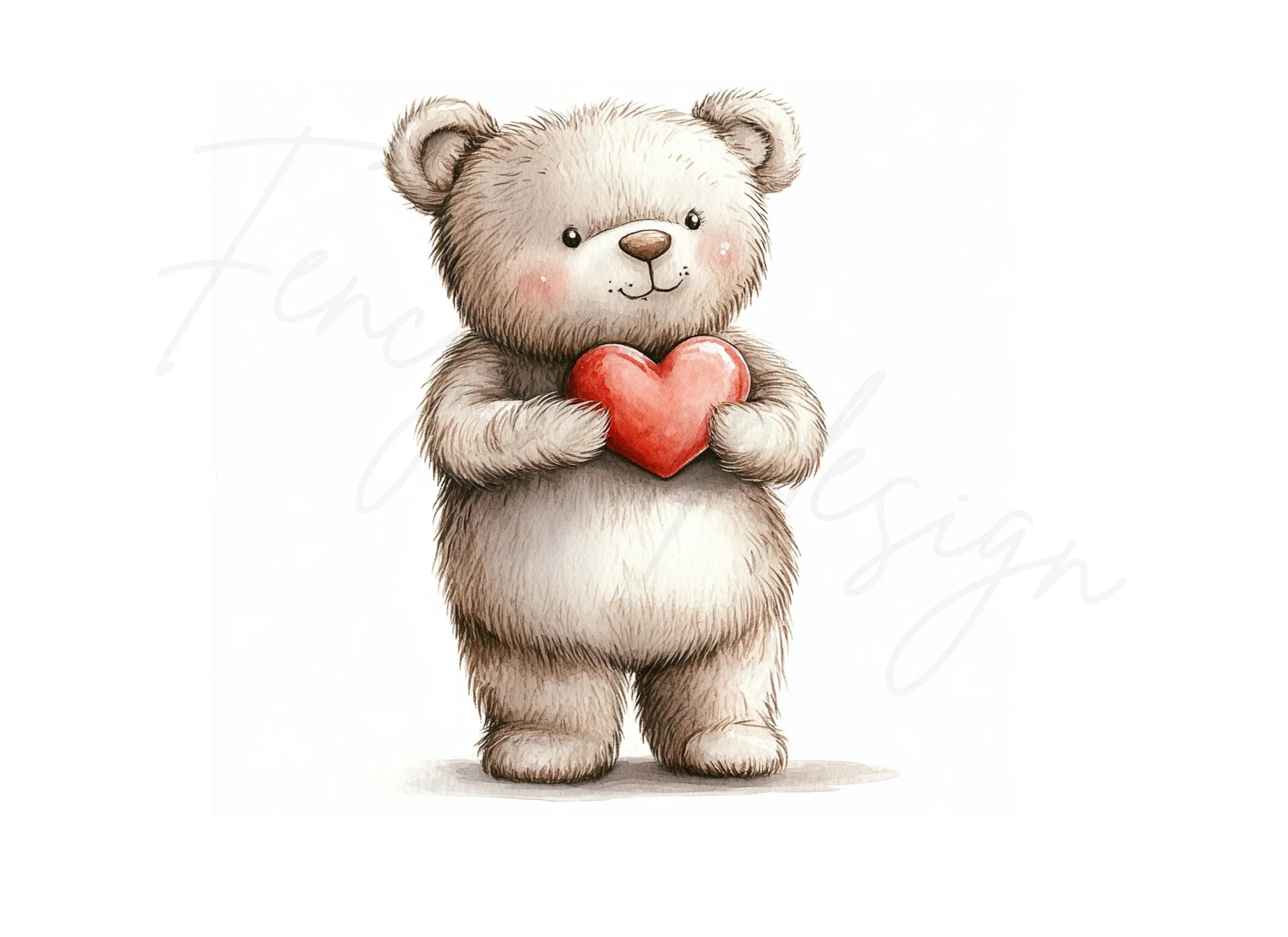 Cute Teddy Bear Holding Red Heart Clipart Bundle